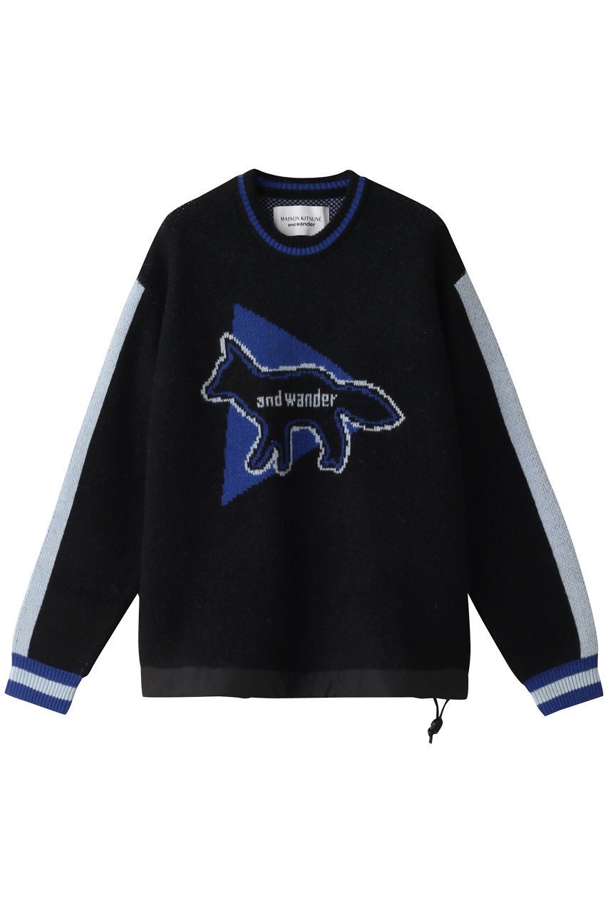 【アンドワンダー/and wander】の【UNISEX】【MAISON KITSUNE × and wander】 knit pullover インテリア・キッズ・メンズ・レディースファッション・服の通販 founy(ファニー) 　ファッション　Fashion　レディースファッション　WOMEN　トップス・カットソー　Tops/Tshirt　ニット　Knit Tops　プルオーバー　Pullover　ユニセックス　Unisex　コレクション　Collection　スポーティ　Sporty　ドローコード　Draw Cord　フロント　Front　ブラック|ID: prp329100003672380 ipo3291000000024115261