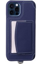 【デミュウ/DEMIU】のiPhone12 POCHE 背面収納スマホケース ストラップ別売 ディープブルー×ローズ|ID: prp329100003686249 ipo3291000000028464247