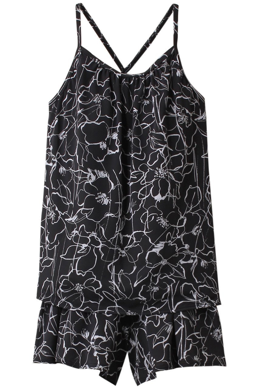 【レイール/Reir】の【San-ai Resort】Floral Brush3点セット インテリア・キッズ・メンズ・レディースファッション・服の通販 founy(ファニー) 　ファッション　Fashion　レディースファッション　Fashion for Women　トップス・カットソー　Cut & Sew Tops　キャミソール&ノースリーブ　Camisoles & Sleeveless Tops　シャツ・ブラウス・オフィスカジュアル　Elegant Blouses & Button-Ups　ロングTシャツ・Tシャツ　Longline T-Shirts & Tees　カットソー・ベーシックTシャツ　Cut-and-Sewn Tops / Stretch Tees & Basics　水着　Swimwear　キャミソール　Camisole, Spaghetti Strap Top　ショーツ　Shorts, Short Pants　タンク　Tank Top, Sleeveless Top　フラワー　Flower, Floral　フレア　Flare, Flared　プリント　Print, Printed Pattern　ボトム　Bottoms, Lower Wear　ブラック|ID: prp329100003696467 ipo3291000000035761702