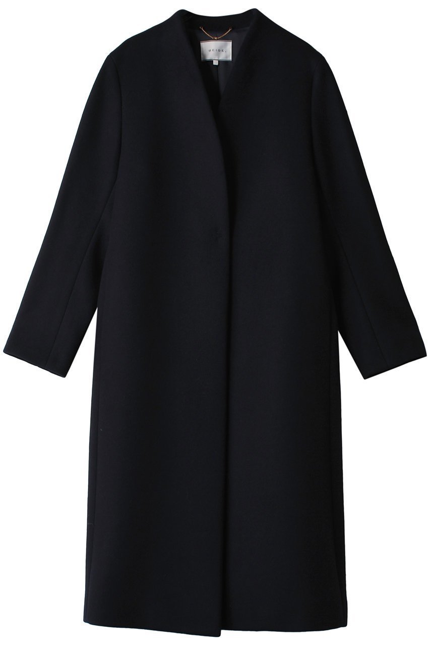 【ベイジ,/BEIGE,】のPASSY(パッシー)/ノーカラーロングコート インテリア・キッズ・メンズ・レディースファッション・服の通販 founy(ファニー) 　ファッション　Fashion　レディースファッション　Fashion for Women　アウター　Coat / Outerwear Collection　コート・ロングコート・ピーコート　Long Coats, Peacoats & More　スタイリッシュ　Stylish, Fashionable　ストレート　Straight, Straight Cut　ロング　Long, Long-Length　エレガント 上品　Elegant　Navy|ID: prp329100003708823 ipo3291000000035824284