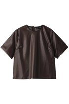 【ミズイロ インド/mizuiro ind】のimitation leather crew neck P/O プルオーバー brown|ID: prp329100003710211 ipo3291000000029958195