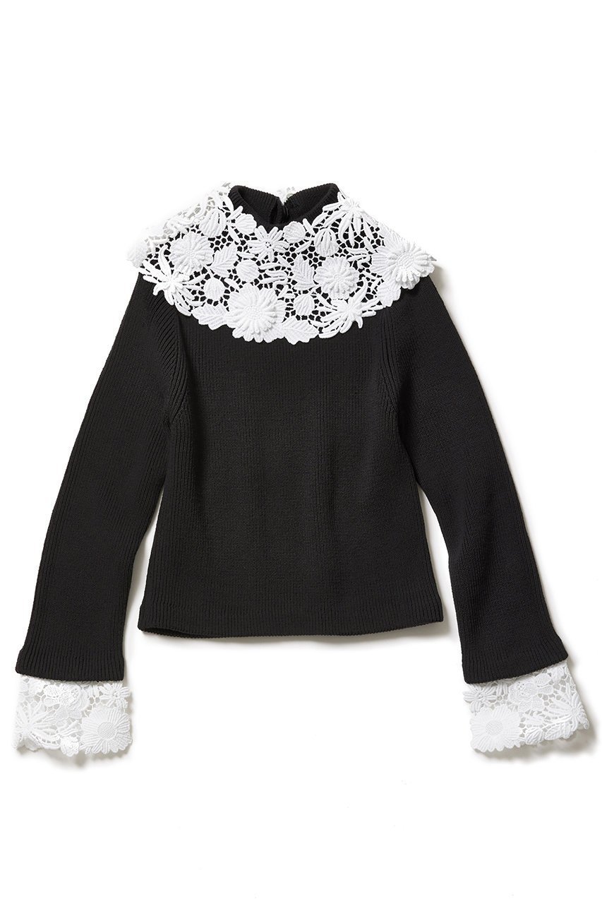 【アロー/aLORS】のPull a dentelle Alex ニット インテリア・キッズ・メンズ・レディースファッション・服の通販 founy(ファニー) 　ファッション　Fashion　レディースファッション　Fashion for Women　トップス・カットソー　Cut & Sew Tops　ニット　Knit Tops & Sweaters　カジュアルプルオーバー・ニットトップス　Pullovers & Knit Tops / Casual Pullovers　カフス　Cuff Design　コンパクト　Compact, Small Size　ミラノ　Milano Style, Italian-Inspired　レース　Lace, Lace Fabric　ブラック|ID: prp329100003712724 ipo3291000000032954811