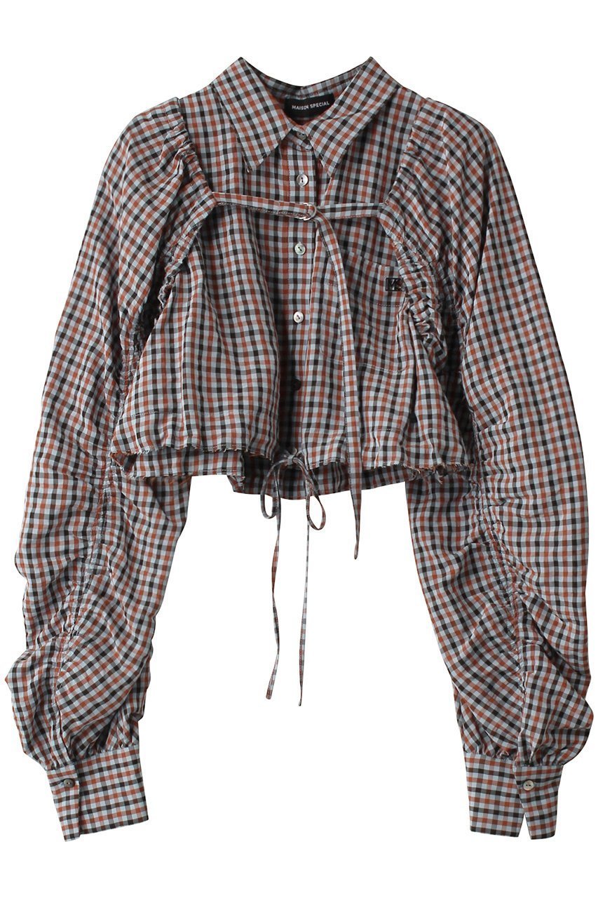【メゾンスペシャル/MAISON SPECIAL】のMultiway Gun Club Check Short Length Shirt/マルチウェイガンクラブチェックショートシャツ インテリア・キッズ・メンズ・レディースファッション・服の通販 founy(ファニー) 　ファッション　Fashion　レディースファッション　Fashion for Women　トップス・カットソー　Cut & Sew Tops　シャツ・ブラウス・オフィスカジュアル　Elegant Blouses & Button-Ups　インナー　Innerwear　カットオフ　Cut-Off Design　ギャザー　Gathered, Ruffled　ショート　Short, Short Length　スリーブ　Sleeve, Long Sleeve / Short Sleeve　ドレープ　Drape, Draping Fabric　ドローストリング　Drawstring, Pull Cord　ノースリーブ　Sleeveless, No-Sleeve　プレート　Plate, Dish　ボレロ　Bolero, Short Cardigan　ロング　Long, Long-Length　夏　Summer　エレガント 上品　Elegant　BLU(ブルー)|ID: prp329100003723168 ipo3291000000036725648