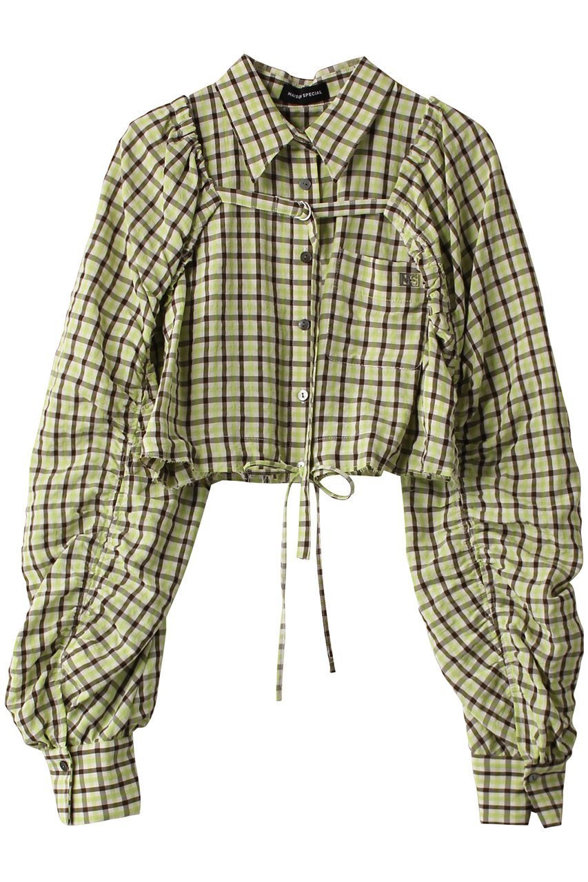 【メゾンスペシャル/MAISON SPECIAL】のMultiway Gun Club Check Short Length Shirt/マルチウェイガンクラブチェックショートシャツ インテリア・キッズ・メンズ・レディースファッション・服の通販 founy(ファニー) 　ファッション　Fashion　レディースファッション　Fashion for Women　トップス・カットソー　Cut & Sew Tops　シャツ・ブラウス・オフィスカジュアル　Elegant Blouses & Button-Ups　インナー　Innerwear　カットオフ　Cut-Off Design　ギャザー　Gathered, Ruffled　ショート　Short, Short Length　スリーブ　Sleeve, Long Sleeve / Short Sleeve　ドレープ　Drape, Draping Fabric　ドローストリング　Drawstring, Pull Cord　ノースリーブ　Sleeveless, No-Sleeve　プレート　Plate, Dish　ボレロ　Bolero, Short Cardigan　ロング　Long, Long-Length　夏　Summer　エレガント 上品　Elegant　GRN(グリーン)|ID: prp329100003723168 ipo3291000000036725649
