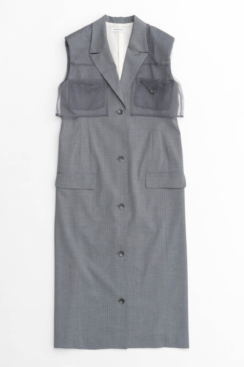 【メゾンスペシャル/MAISON SPECIAL】のTailored Gilet One-piece Dress/テーラードジレワンピース 人気、トレンドファッション・服の通販 founy(ファニー) 　ファッション　Fashion　レディースファッション　WOMEN　アウター　Coat Outerwear　ワンピース　Dress　ドレス　Party Dresses　チュニック　Tunic　オーガンジー　Organdy　チュニック　Tunic　ロング　Long　エレガント 上品　Elegant　再入荷　Restock/Back In Stock/Re Arrival　 other-1|ID: prp329100003723174 ipo3291000000024582423