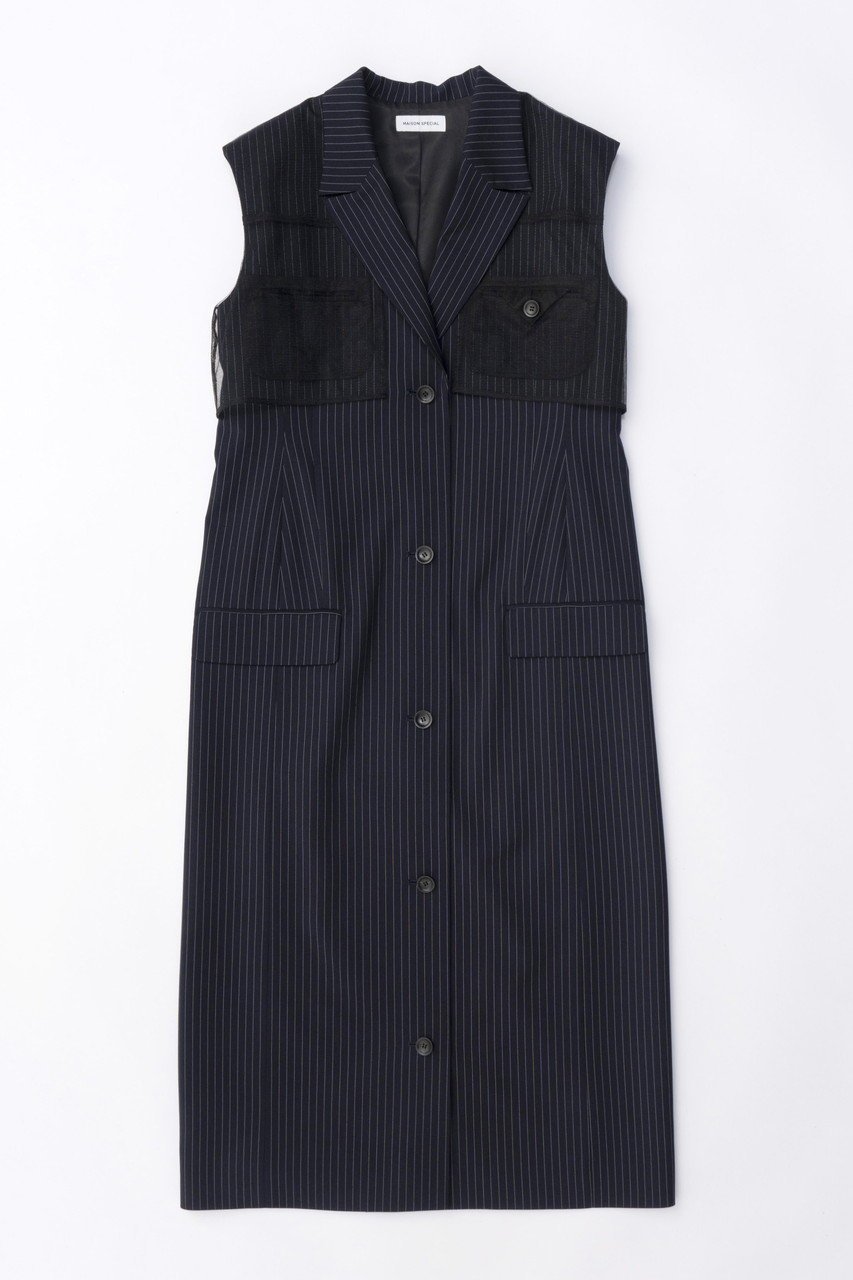 【メゾンスペシャル/MAISON SPECIAL】のTailored Gilet One-piece Dress/テーラードジレワンピース インテリア・キッズ・メンズ・レディースファッション・服の通販 founy(ファニー) 　ファッション　Fashion　レディースファッション　WOMEN　アウター　Coat Outerwear　ワンピース　Dress　ドレス　Party Dresses　チュニック　Tunic　オーガンジー　Organdy　チュニック　Tunic　ロング　Long　エレガント 上品　Elegant　再入荷　Restock/Back In Stock/Re Arrival　NVY(ネイビー)|ID: prp329100003723174 ipo3291000000024582425