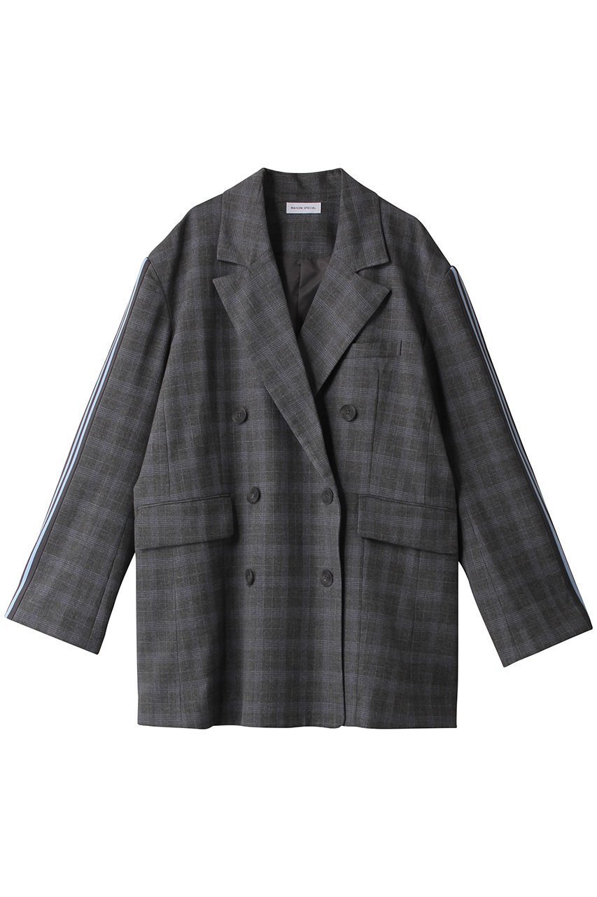【メゾンスペシャル/MAISON SPECIAL】のSide Line Over Size Jacket/サイドラインオーバージャケット インテリア・キッズ・メンズ・レディースファッション・服の通販 founy(ファニー) 　ファッション　Fashion　レディースファッション　Fashion for Women　アウター　Coat / Outerwear Collection　レディースジャケット・軽アウター　Jackets　インナー　Innerwear　キャミソール　Camisole, Spaghetti Strap Top　ジャケット　Jacket, Outerwear　ストレッチ　Stretch, Stretchy Fabric　スポーツ　Sports, Activewear　セットアップ　Set-Up, Coordinated Outfit　チェック　Check, Plaid, Tartan　ミックス　Mix, Mixed Style　ロング　Long, Long-Length　GRY(グレー)|ID: prp329100003723203 ipo3291000000035580955