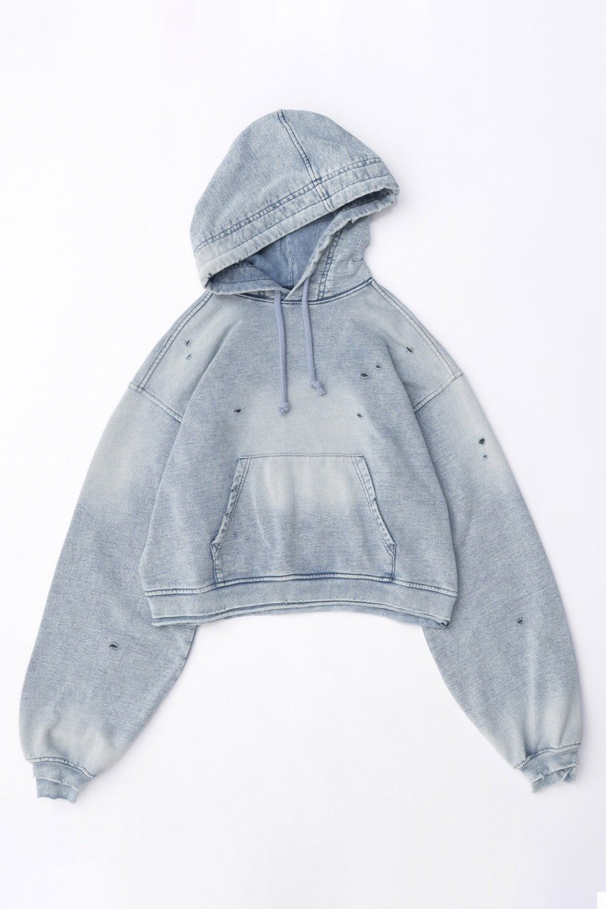 【メゾンスペシャル/MAISON SPECIAL】のDenim-like Distressed Hoodie/デニムライクダメージフーディ インテリア・キッズ・メンズ・レディースファッション・服の通販 founy(ファニー) 　ファッション　Fashion　レディースファッション　WOMEN　トップス・カットソー　Tops/Tshirt　シャツ/ブラウス　Shirts/Blouses　パーカ　Sweats　ロング / Tシャツ　T-Shirts　スウェット　Sweat　カットソー　Cut and Sewn　インナー　Inner　ヴィンテージ　Vintage　ジャケット　Jacket　スウェット　Sweat　ストレッチ　Stretch　セットアップ　Set Up　ダメージ　Damage　トレンド　Trend　定番　Standard　ビンテージ　Vintage　L.BLU(ライトブルー)|ID: prp329100003724144 ipo3291000000024596254