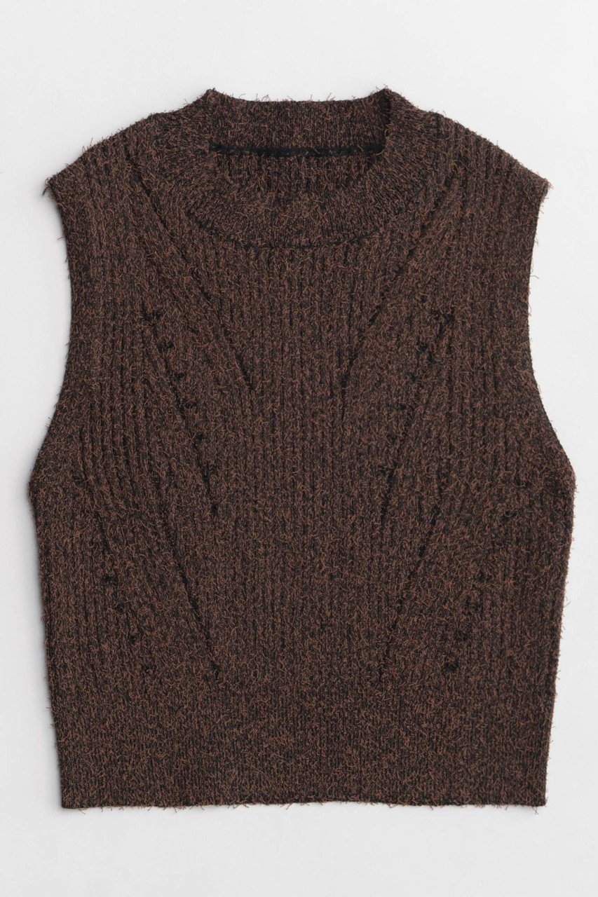 【メゾンスペシャル/MAISON SPECIAL】のCurl Yarn Short Length Sleeveless Knit Tops/カールヤーンショートノースリーブニット インテリア・キッズ・メンズ・レディースファッション・服の通販 founy(ファニー) 　ファッション　Fashion　レディースファッション　WOMEN　トップス・カットソー　Tops/Tshirt　ニット　Knit Tops　キャミソール / ノースリーブ　No Sleeves　プルオーバー　Pullover　春　Spring　カッティング　Cutting　コンパクト　Compact　ノースリーブ　No Sleeve　ワイド　Wide　ワイドリブ　Wide Rib　夏　Summer　BRN(ブラウン)|ID: prp329100003724162 ipo3291000000024596333