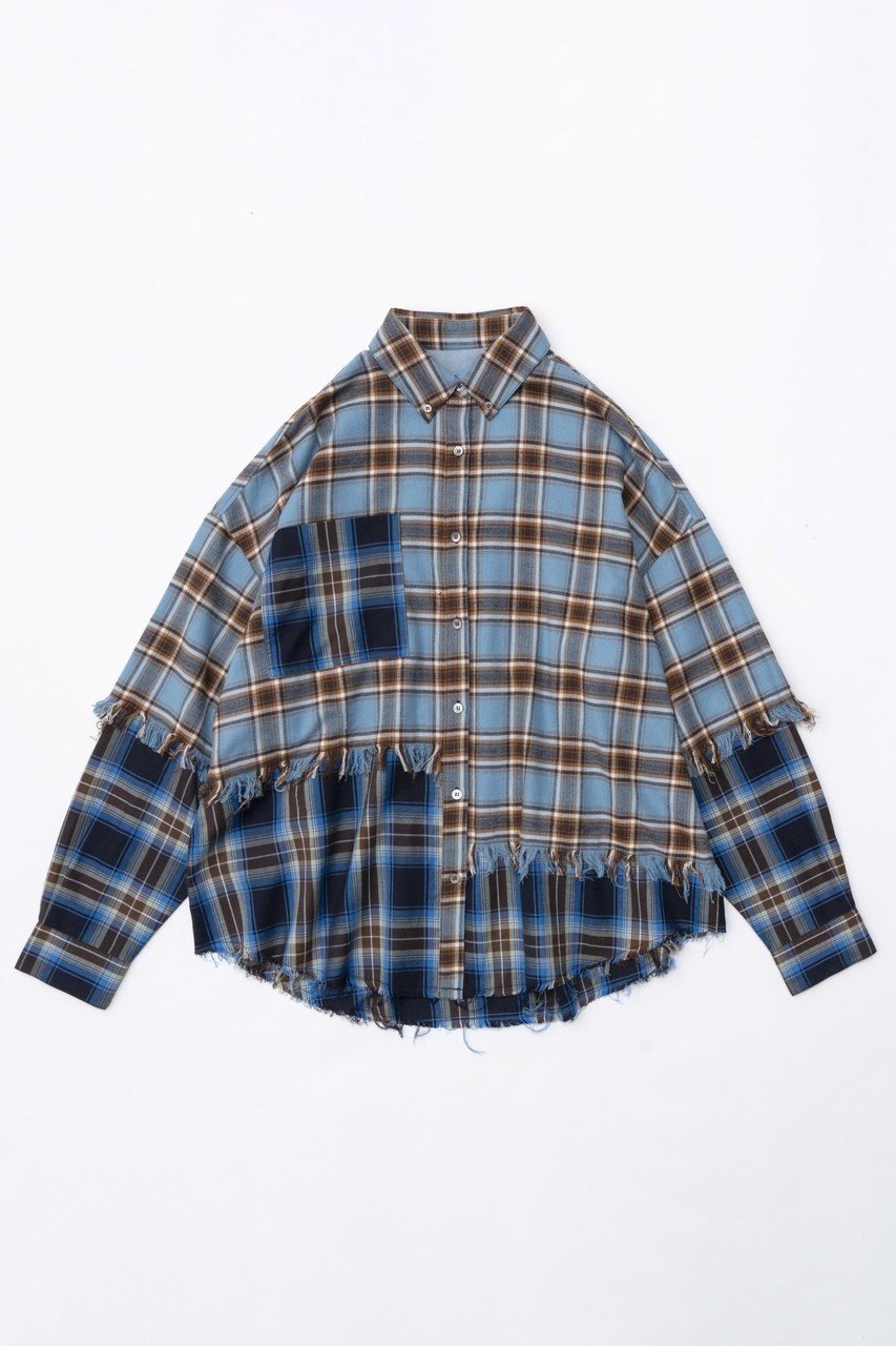 【メゾンスペシャル/MAISON SPECIAL】のCheck Oversized Shirts/チェックオーバーシャツ インテリア・キッズ・メンズ・レディースファッション・服の通販 founy(ファニー) 　ファッション　Fashion　レディースファッション　WOMEN　トップス・カットソー　Tops/Tshirt　シャツ/ブラウス　Shirts/Blouses　ヴィンテージ　Vintage　キュプラ　Cupra　コンビ　Combination　スリーブ　Sleeve　チェック　Check　フロント　Front　ロング　Long　ワイド　Wide　BLU(ブルー)|ID: prp329100003724165 ipo3291000000024596347