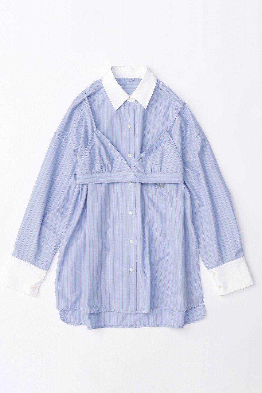 【メゾンスペシャル/MAISON SPECIAL】のWith Bra Stripe Easy Oversized Shirt/ブラ付きストライプイージーオーバーシャツ インテリア・キッズ・メンズ・レディースファッション・服の通販 founy(ファニー) 　ファッション　Fashion　レディースファッション　WOMEN　トップス・カットソー　Tops/Tshirt　シャツ/ブラウス　Shirts/Blouses　クラシック　Classic　ジャケット　Jacket　ストライプ　Stripe　スリーブ　Sleeve　セットアップ　Set Up　トレンド　Trend　パジャマ　Pajamas　ビスチェ　Bustier　メンズ　Mens　ロング　Long　エレガント 上品　Elegant　BLU(ブルー)|ID: prp329100003724168 ipo3291000000024596359