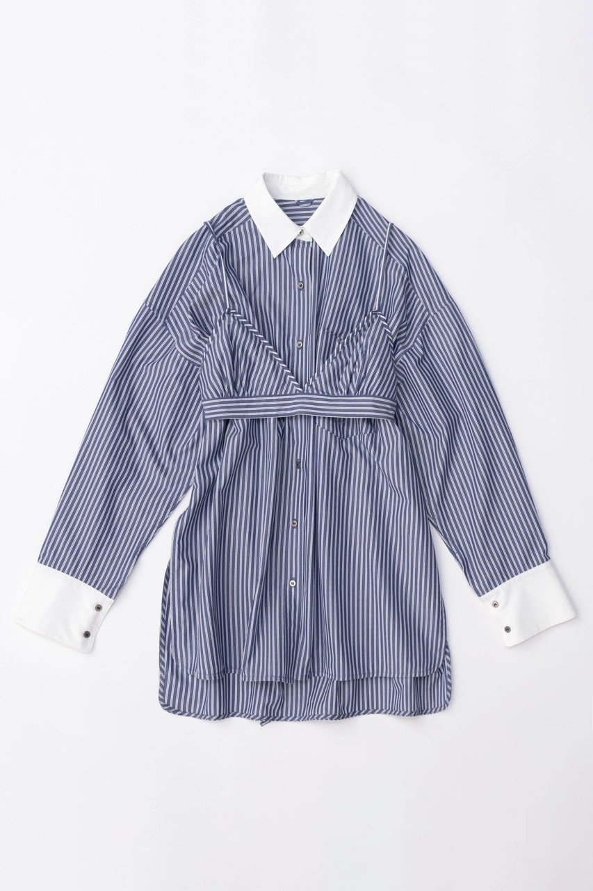 【メゾンスペシャル/MAISON SPECIAL】のWith Bra Stripe Easy Oversized Shirt/ブラ付きストライプイージーオーバーシャツ インテリア・キッズ・メンズ・レディースファッション・服の通販 founy(ファニー) 　ファッション　Fashion　レディースファッション　WOMEN　トップス・カットソー　Tops/Tshirt　シャツ/ブラウス　Shirts/Blouses　クラシック　Classic　ジャケット　Jacket　ストライプ　Stripe　スリーブ　Sleeve　セットアップ　Set Up　トレンド　Trend　パジャマ　Pajamas　ビスチェ　Bustier　メンズ　Mens　ロング　Long　エレガント 上品　Elegant　NVY(ネイビー)|ID: prp329100003724168 ipo3291000000024596360