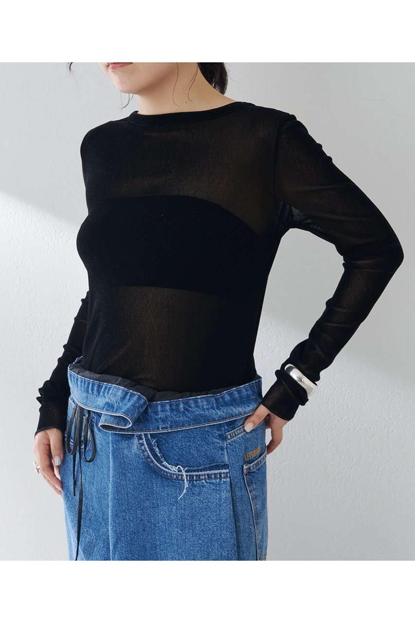 【ウィムガゼット/Whim Gazette】のフロッキーバックシャンカットソー インテリア・キッズ・メンズ・レディースファッション・服の通販 founy(ファニー) 　ファッション　Fashion　レディースファッション　Fashion for Women　トップス・カットソー　Cut & Sew Tops　シャツ・ブラウス・オフィスカジュアル　Elegant Blouses & Button-Ups　ロングTシャツ・Tシャツ　Longline T-Shirts & Tees　カットソー・ベーシックTシャツ　Cut-and-Sewn Tops / Stretch Tees & Basics　インナー　Innerwear　エレガント 上品　Elegant　カッティング　Cutting Detail　ジャケット　Jacket, Outerwear　スリーブ　Sleeve, Long Sleeve / Short Sleeve　チュール　Tulip, Tulip Motif　フェミニン　Feminine, Girly　ロング　Long, Long-Length　人気　Popular, Best Seller　ブラック|ID: prp329100003724172 ipo3291000000032920339
