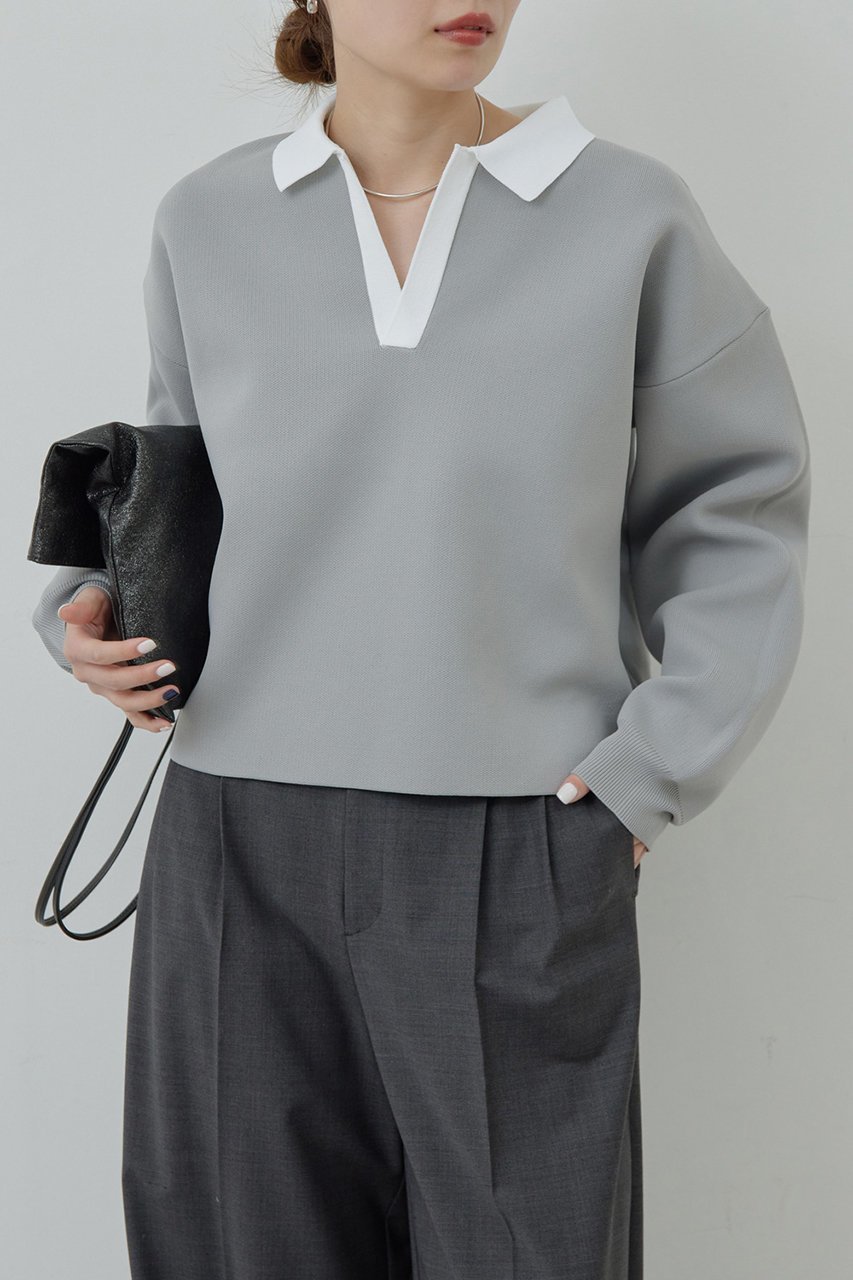 【ガリャルダガランテ/GALLARDAGALANTE】のラガーニット インテリア・キッズ・メンズ・レディースファッション・服の通販 founy(ファニー) 　ファッション　Fashion　レディースファッション　Fashion for Women　トップス・カットソー　Cut & Sew Tops　ニット　Knit Tops & Sweaters　カジュアルプルオーバー・ニットトップス　Pullovers & Knit Tops / Casual Pullovers　ショート　Short, Short Length　スキッパー　Skipper, Open Collar　バランス　Balance, Style Balance　ボトム　Bottoms, Lower Wear　グレー|ID: prp329100003726747 ipo3291000000032951319