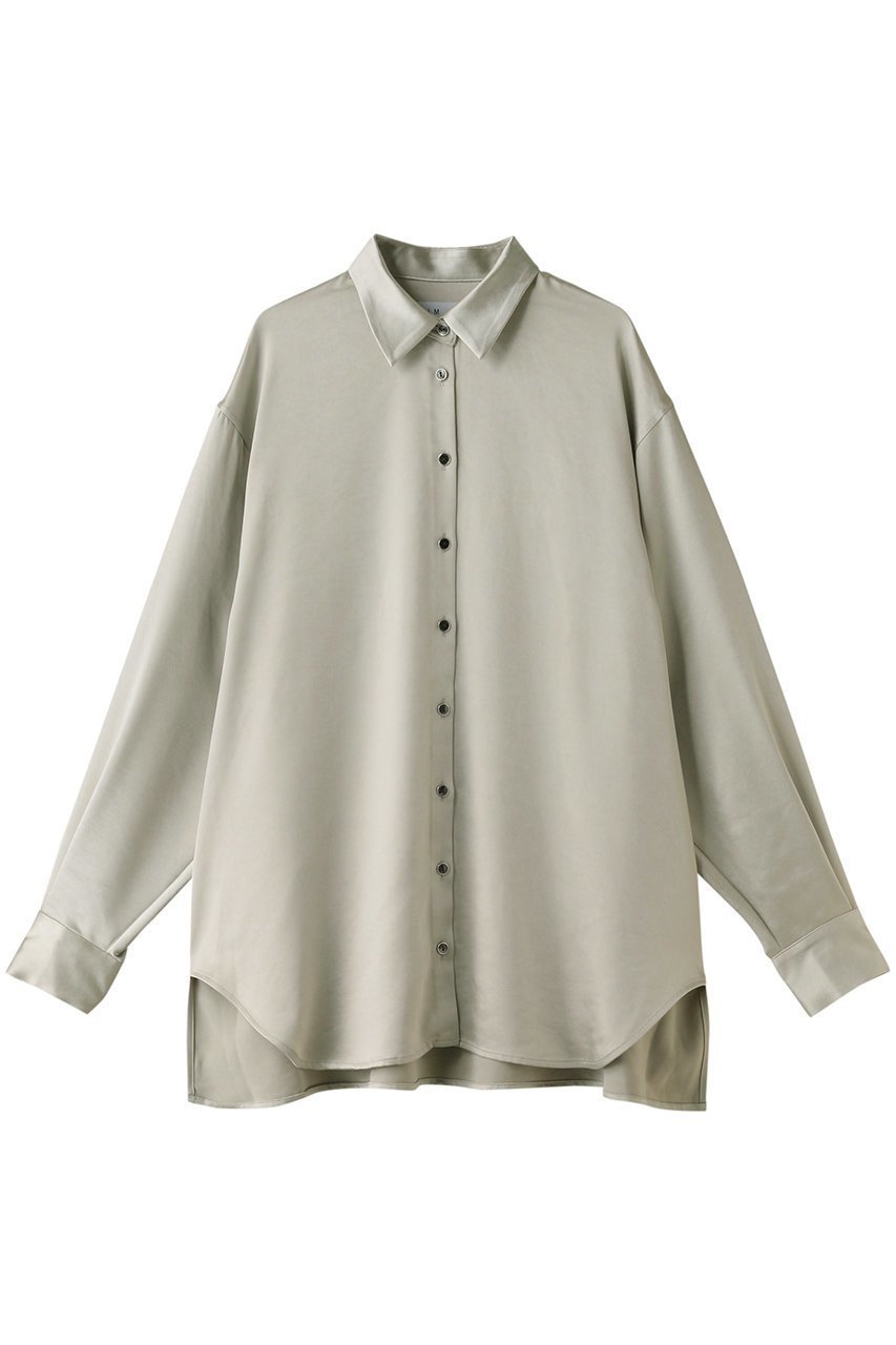 【リムアーク/RIM.ARK】のSatin oversized SH/シャツ インテリア・キッズ・メンズ・レディースファッション・服の通販 founy(ファニー) 　ファッション　Fashion　レディースファッション　Fashion for Women　トップス・カットソー　Cut & Sew Tops　シャツ・ブラウス・オフィスカジュアル　Elegant Blouses & Button-Ups　サテン　Satin, Glossy Fabric　シンプル　Simple, Minimal　スリーブ　Sleeve, Long Sleeve / Short Sleeve　ロング　Long, Long-Length　ライトグリーン|ID: prp329100003731219 ipo3291000000035823040