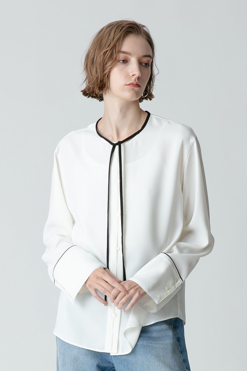 【アルアバイル/allureville】のジョーゼットホソパイピングブラウス 人気、トレンドファッション・服の通販 founy(ファニー) 　ファッション　Fashion　レディースファッション　Fashion for Women　トップス・カットソー　Cut & Sew Tops　シャツ・ブラウス・オフィスカジュアル　Elegant Blouses & Button-Ups　カフス　Cuff Design　ジョーゼット　Georgette, Semi-Sheer Fabric　スリーブ　Sleeve, Long Sleeve / Short Sleeve　トレンド　Trend, Trending Now　リボン　Ribbon, Bow　リラックス　Relax, Relaxed Fit　ロング　Long, Long-Length　other-6|ID: prp329100003741389 ipo3291000000032909027