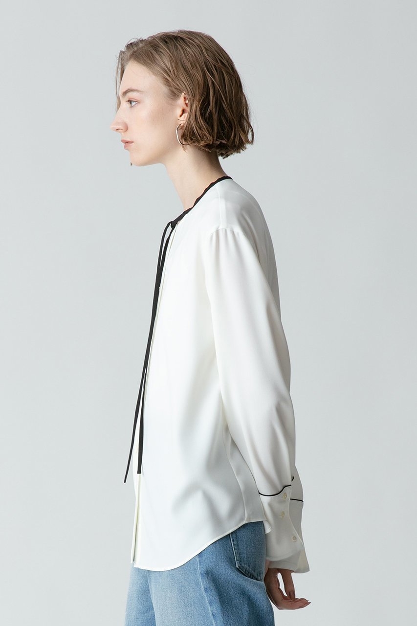 【アルアバイル/allureville】のジョーゼットホソパイピングブラウス 人気、トレンドファッション・服の通販 founy(ファニー) 　ファッション　Fashion　レディースファッション　Fashion for Women　トップス・カットソー　Cut & Sew Tops　シャツ・ブラウス・オフィスカジュアル　Elegant Blouses & Button-Ups　カフス　Cuff Design　ジョーゼット　Georgette, Semi-Sheer Fabric　スリーブ　Sleeve, Long Sleeve / Short Sleeve　トレンド　Trend, Trending Now　リボン　Ribbon, Bow　リラックス　Relax, Relaxed Fit　ロング　Long, Long-Length　other-7|ID: prp329100003741389 ipo3291000000032909029