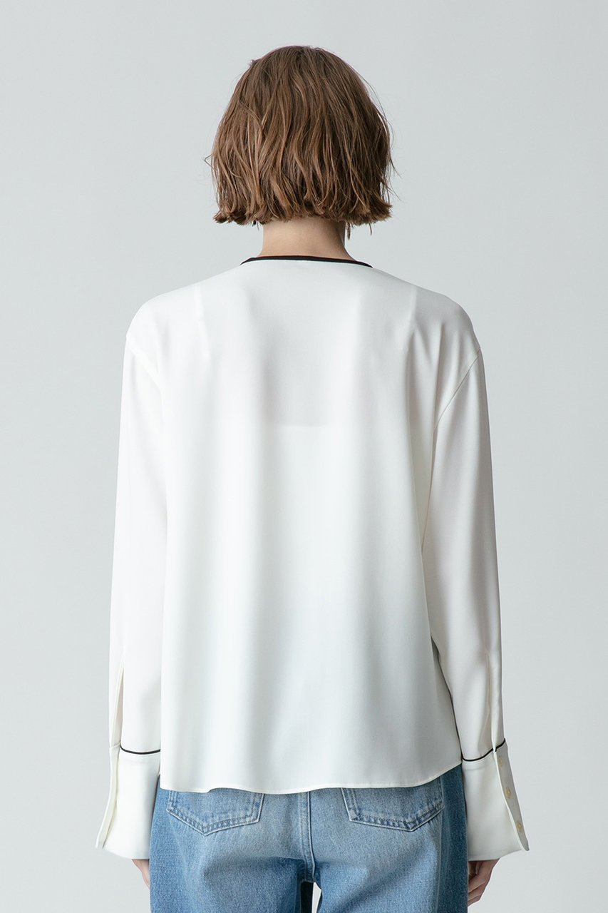 【アルアバイル/allureville】のジョーゼットホソパイピングブラウス 人気、トレンドファッション・服の通販 founy(ファニー) 　ファッション　Fashion　レディースファッション　Fashion for Women　トップス・カットソー　Cut & Sew Tops　シャツ・ブラウス・オフィスカジュアル　Elegant Blouses & Button-Ups　カフス　Cuff Design　ジョーゼット　Georgette, Semi-Sheer Fabric　スリーブ　Sleeve, Long Sleeve / Short Sleeve　トレンド　Trend, Trending Now　リボン　Ribbon, Bow　リラックス　Relax, Relaxed Fit　ロング　Long, Long-Length　other-8|ID: prp329100003741389 ipo3291000000032909032