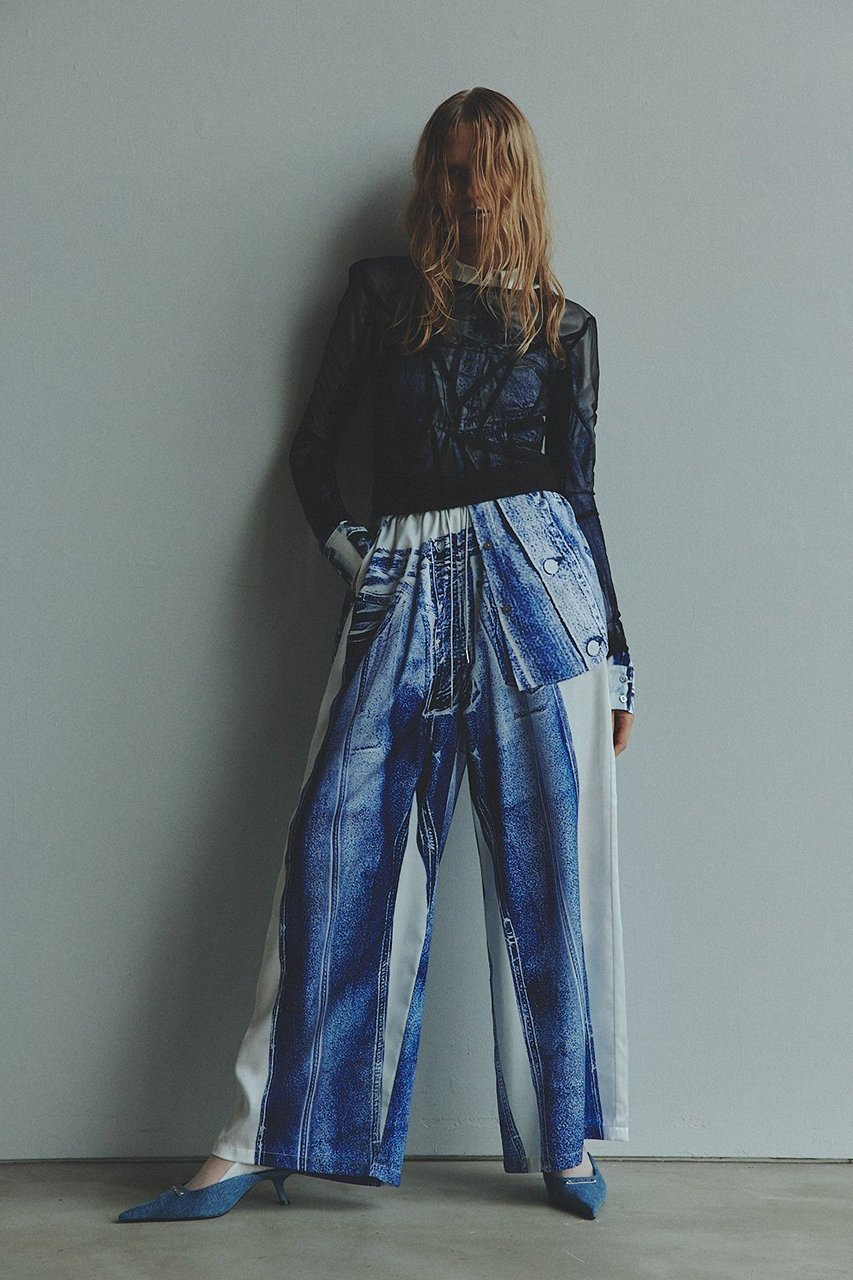 【プランク プロジェクト/PRANK PROJECT】のデニムプリントイージーパンツ / Denim Printed Easy Pants 人気、トレンドファッション・服の通販 founy(ファニー) 　ファッション　Fashion　レディースファッション　Fashion for Women　パンツ　Pants & Trousers　おすすめ　Recommended / Our Picks　サテン　Satin, Glossy Fabric　セットアップ　Set-Up, Coordinated Outfit　デニム　Denim, Jeans Material　プリント　Print, Printed Pattern　リアル　Real, Realistic　春　Spring　other-7|ID: prp329100003757582 ipo3291000000036017595
