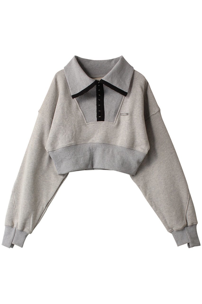 【プランク プロジェクト/PRANK PROJECT】のフックアイカラークロップドスウェット / Hook Eye Collar Cropped Sweatshirt インテリア・キッズ・メンズ・レディースファッション・服の通販 founy(ファニー) 　ファッション　Fashion　レディースファッション　Fashion for Women　トップス・カットソー　Cut & Sew Tops　シャツ・ブラウス・オフィスカジュアル　Elegant Blouses & Button-Ups　レディースパーカー・カジュアルフーディー　Casual Hoodies & Sweatshirts　ロングTシャツ・Tシャツ　Longline T-Shirts & Tees　スウェット・クルーネックトップス　Sweatshirts & Crewnecks / Relaxed Fit Sweat Tops　カットソー・ベーシックTシャツ　Cut-and-Sewn Tops / Stretch Tees & Basics　おすすめ　Recommended / Our Picks　フロント　Front, Front Design　ボトム　Bottoms, Lower Wear　GRY(グレー)|ID: prp329100003757592 ipo3291000000032842020