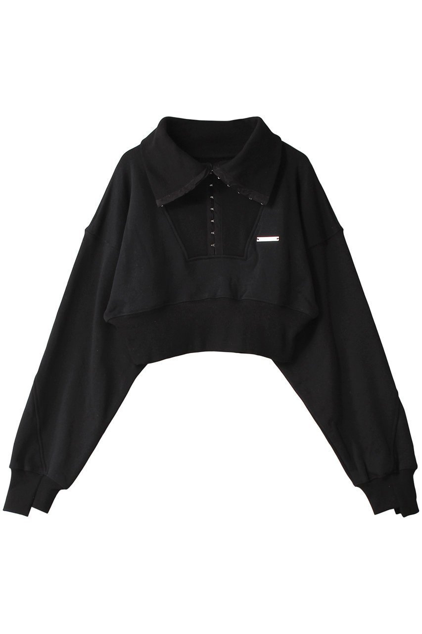 【プランク プロジェクト/PRANK PROJECT】のフックアイカラークロップドスウェット / Hook Eye Collar Cropped Sweatshirt インテリア・キッズ・メンズ・レディースファッション・服の通販 founy(ファニー) 　ファッション　Fashion　レディースファッション　Fashion for Women　トップス・カットソー　Cut & Sew Tops　シャツ・ブラウス・オフィスカジュアル　Elegant Blouses & Button-Ups　レディースパーカー・カジュアルフーディー　Casual Hoodies & Sweatshirts　ロングTシャツ・Tシャツ　Longline T-Shirts & Tees　スウェット・クルーネックトップス　Sweatshirts & Crewnecks / Relaxed Fit Sweat Tops　カットソー・ベーシックTシャツ　Cut-and-Sewn Tops / Stretch Tees & Basics　おすすめ　Recommended / Our Picks　フロント　Front, Front Design　ボトム　Bottoms, Lower Wear　BLK(ブラック)|ID: prp329100003757592 ipo3291000000032842026