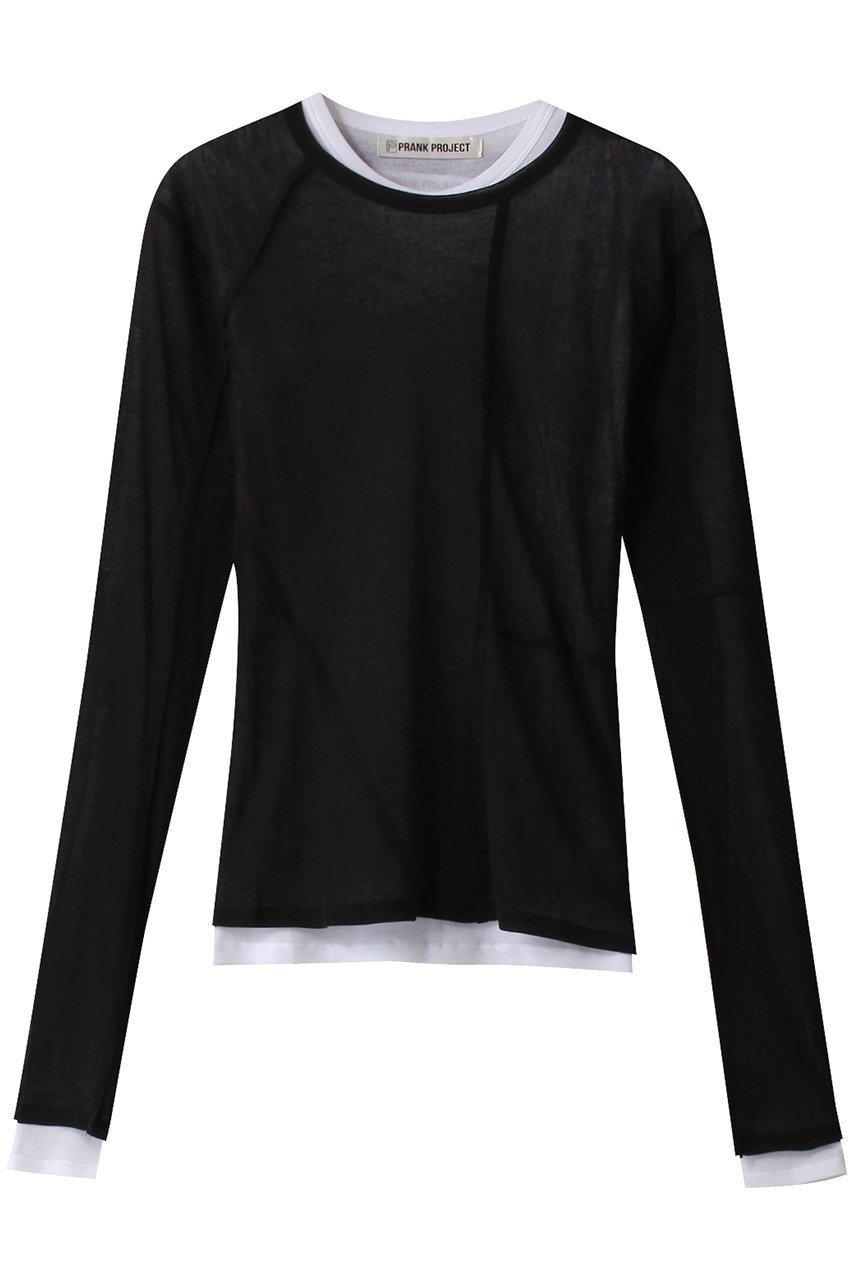 【プランク プロジェクト/PRANK PROJECT】のシアーフライスレイヤードトップ / Sheer Fraise Layered Top インテリア・キッズ・メンズ・レディースファッション・服の通販 founy(ファニー) 　ファッション　Fashion　レディースファッション　Fashion for Women　トップス・カットソー　Cut & Sew Tops　シャツ・ブラウス・オフィスカジュアル　Elegant Blouses & Button-Ups　ロングTシャツ・Tシャツ　Longline T-Shirts & Tees　カットソー・ベーシックTシャツ　Cut-and-Sewn Tops / Stretch Tees & Basics　インナー　Innerwear　スリーブ　Sleeve, Long Sleeve / Short Sleeve　リラックス　Relax, Relaxed Fit　ロング　Long, Long-Length　BLK(ブラック)|ID: prp329100003757606 ipo3291000000036666706