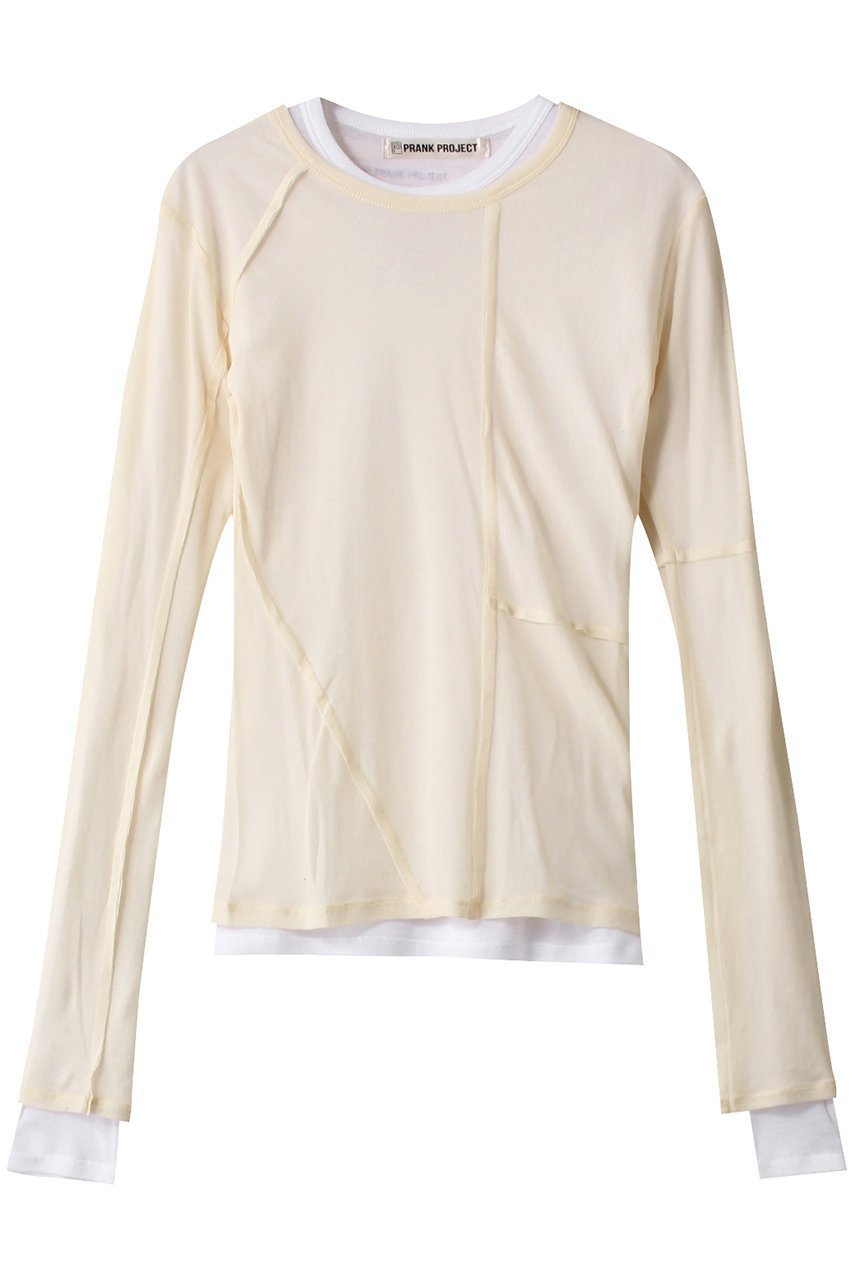 【プランク プロジェクト/PRANK PROJECT】のシアーフライスレイヤードトップ / Sheer Fraise Layered Top インテリア・キッズ・メンズ・レディースファッション・服の通販 founy(ファニー) 　ファッション　Fashion　レディースファッション　Fashion for Women　トップス・カットソー　Cut & Sew Tops　シャツ・ブラウス・オフィスカジュアル　Elegant Blouses & Button-Ups　ロングTシャツ・Tシャツ　Longline T-Shirts & Tees　カットソー・ベーシックTシャツ　Cut-and-Sewn Tops / Stretch Tees & Basics　インナー　Innerwear　スリーブ　Sleeve, Long Sleeve / Short Sleeve　リラックス　Relax, Relaxed Fit　ロング　Long, Long-Length　CRM(クリーム)|ID: prp329100003757606 ipo3291000000036666707