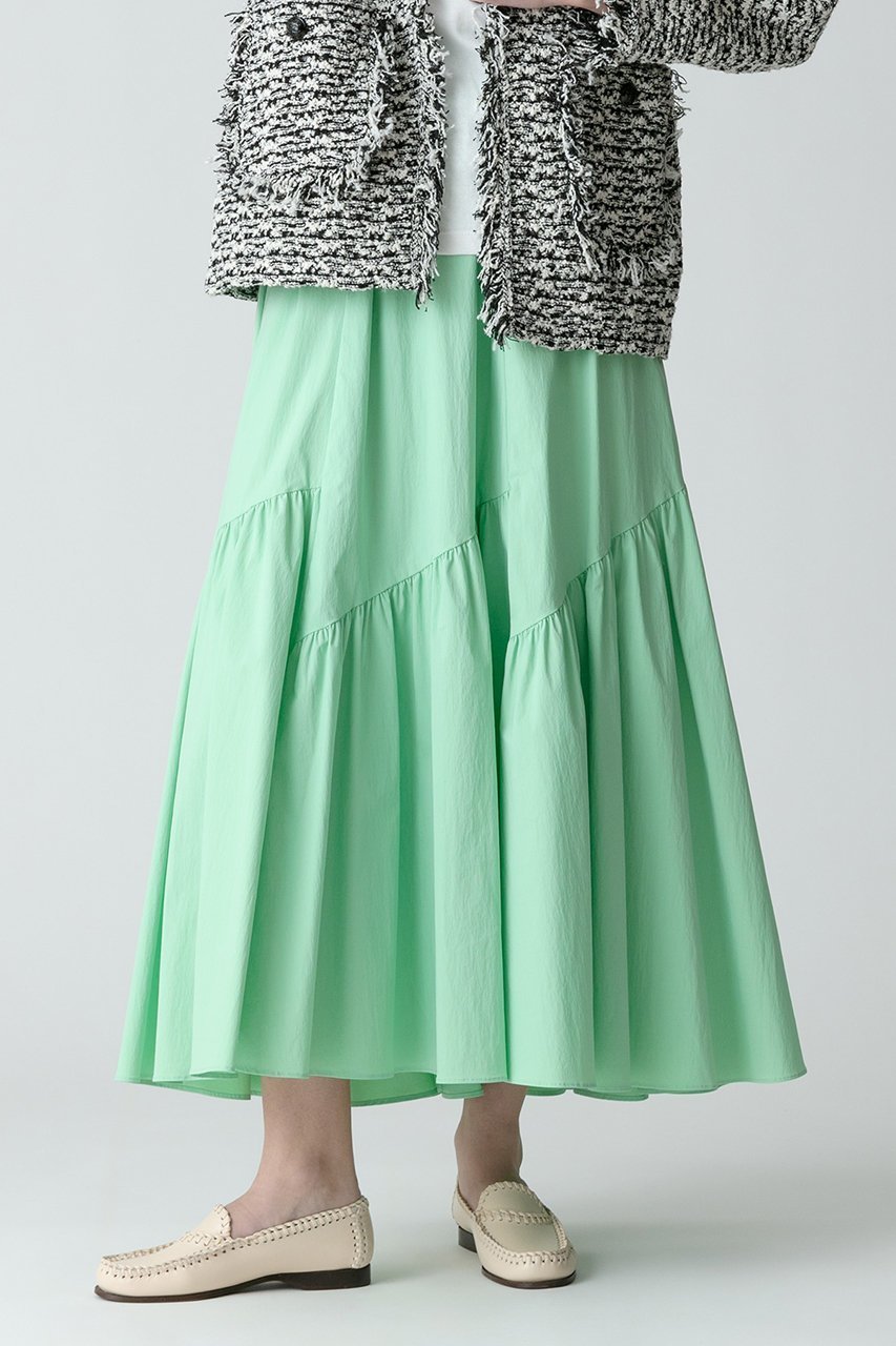 【アルアバイル/allureville】のバイヤス切替ギャザースカート インテリア・キッズ・メンズ・レディースファッション・服の通販 founy(ファニー) ファッション Fashion レディースファッション Fashion for Women スカート Skirts ロングスカート Long Skirts / Maxi & Midi Skirts エレガント 上品 Elegant ギャザー Gathered, Ruffled スニーカー Sneakers, Trainers ティアード Tiered, Tiered Style バイアス Bias, Diagonal Cut ロング Long, Long-Length 切替 Switching, Contrast Panel ライトグリーン|ID: prp329100003760229 ipo3291000000035380576