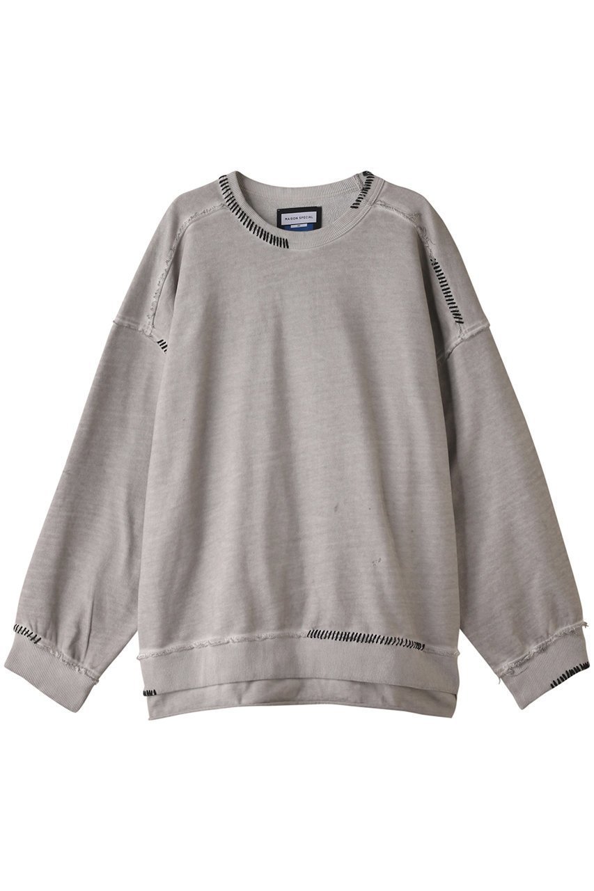 【メゾンスペシャル/MAISON SPECIAL】の【UNISEX】ヘビースウェットオーバーダイエンブロイダリーダメージ インテリア・キッズ・メンズ・レディースファッション・服の通販 founy(ファニー) 　ファッション　Fashion　レディースファッション　Fashion for Women　トップス・カットソー　Cut & Sew Tops　シャツ・ブラウス・オフィスカジュアル　Elegant Blouses & Button-Ups　レディースパーカー・カジュアルフーディー　Casual Hoodies & Sweatshirts　ロングTシャツ・Tシャツ　Longline T-Shirts & Tees　スウェット・クルーネックトップス　Sweatshirts & Crewnecks / Relaxed Fit Sweat Tops　カットソー・ベーシックTシャツ　Cut-and-Sewn Tops / Stretch Tees & Basics　ユニセックス　Unisex, Genderless　シンプル　Simple, Minimal　スウェット / スエット　Sweatshirt, Sweatwear　スリーブ　Sleeve, Long Sleeve / Short Sleeve　ダメージ　Distressed, Destroyed　ボトム　Bottoms, Lower Wear　ロング　Long, Long-Length　エレガント 上品　Elegant　G.BGE(グレーベージュ)|ID: prp329100003761420 ipo3291000000032919663