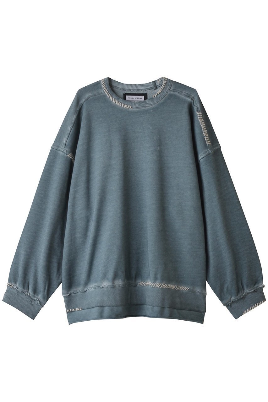 【メゾンスペシャル/MAISON SPECIAL】の【UNISEX】ヘビースウェットオーバーダイエンブロイダリーダメージ インテリア・キッズ・メンズ・レディースファッション・服の通販 founy(ファニー) 　ファッション　Fashion　レディースファッション　Fashion for Women　トップス・カットソー　Cut & Sew Tops　シャツ・ブラウス・オフィスカジュアル　Elegant Blouses & Button-Ups　レディースパーカー・カジュアルフーディー　Casual Hoodies & Sweatshirts　ロングTシャツ・Tシャツ　Longline T-Shirts & Tees　スウェット・クルーネックトップス　Sweatshirts & Crewnecks / Relaxed Fit Sweat Tops　カットソー・ベーシックTシャツ　Cut-and-Sewn Tops / Stretch Tees & Basics　ユニセックス　Unisex, Genderless　シンプル　Simple, Minimal　スウェット / スエット　Sweatshirt, Sweatwear　スリーブ　Sleeve, Long Sleeve / Short Sleeve　ダメージ　Distressed, Destroyed　ボトム　Bottoms, Lower Wear　ロング　Long, Long-Length　エレガント 上品　Elegant　BLU(ブルー)|ID: prp329100003761420 ipo3291000000032919684