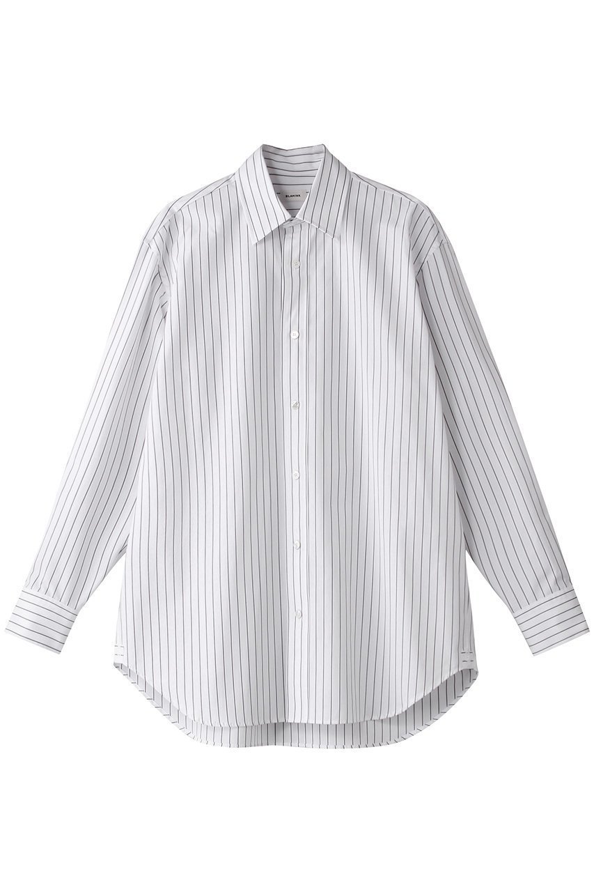 【ブラミンク/BLAMINK】のコットンストライプレギュラーシャツ インテリア・キッズ・メンズ・レディースファッション・服の通販 founy(ファニー) 　ファッション　Fashion　レディースファッション　Fashion for Women　トップス・カットソー　Cut & Sew Tops　シャツ・ブラウス・オフィスカジュアル　Elegant Blouses & Button-Ups　ストライプ　Stripe, Striped Pattern　スリーブ　Sleeve, Long Sleeve / Short Sleeve　トレンド　Trend, Trending Now　ロング　Long, Long-Length　ホワイト|ID: prp329100003766041 ipo3291000000032878459