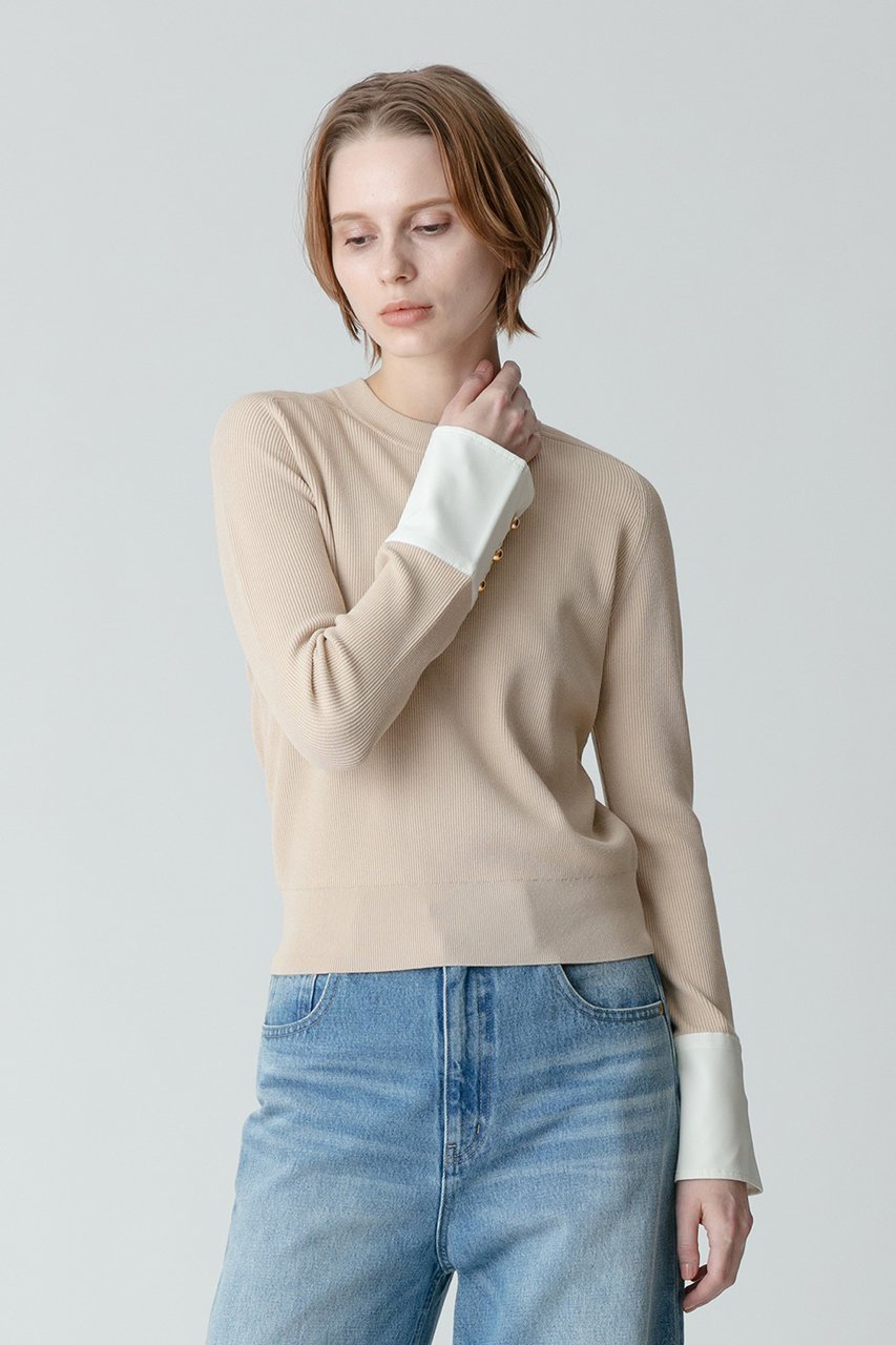 【アルアバイル/allureville】のシャツカフスコンビプルオーバー B 人気、トレンドファッション・服の通販 founy(ファニー) 　ファッション　Fashion　レディースファッション　Fashion for Women　トップス・カットソー　Cut & Sew Tops　ニット　Knit Tops & Sweaters　シャツ・ブラウス・オフィスカジュアル　Elegant Blouses & Button-Ups　カジュアルプルオーバー・ニットトップス　Pullovers & Knit Tops / Casual Pullovers　カフス　Cuff Design　シンプル　Simple, Minimal　ジャケット　Jacket, Outerwear　other-6|ID: prp329100003766047 ipo3291000000035962956