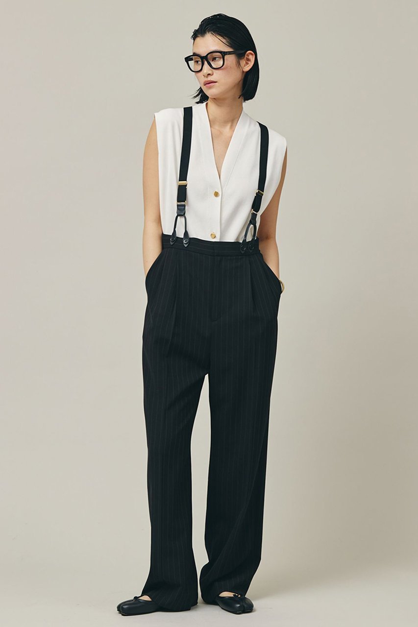 【カレンソロジー/Curensology】のサスペンダーパンツ インテリア・キッズ・メンズ・レディースファッション・服の通販 founy(ファニー) 　ファッション　Fashion　レディースファッション　Fashion for Women　パンツ　Pants & Trousers　エレガント 上品　Elegant　サスペンダー　Suspenders, Braces　シンプル　Simple, Minimal　ジョーゼット　Georgette, Semi-Sheer Fabric　フェミニン　Feminine, Girly　マニッシュ　Mannish, Boyish　ブラックストライプ|ID: prp329100003770490 ipo3291000000032615232