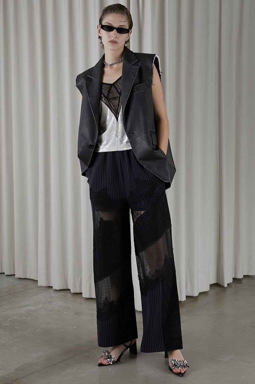 【プランク プロジェクト/PRANK PROJECT】のレーストリムパンツ / Lace Trim Pants 人気、トレンドファッション・服の通販 founy(ファニー) 　ファッション　Fashion　レディースファッション　Fashion for Women　パンツ　Pants & Trousers　おすすめ　Recommended / Our Picks　アシンメトリー　Asymmetrical Style　コンビ　Combo, Combination Style　サテン　Satin, Glossy Fabric　ジャケット　Jacket, Outerwear　スウェット / スエット　Sweatshirt, Sweatwear　ストライプ　Stripe, Striped Pattern　マニッシュ　Mannish, Boyish　レース　Lace, Lace Fabric　今季　This Season, Current Season　切替　Switching, Contrast Panel　other-7|ID: prp329100003770518 ipo3291000000035945768