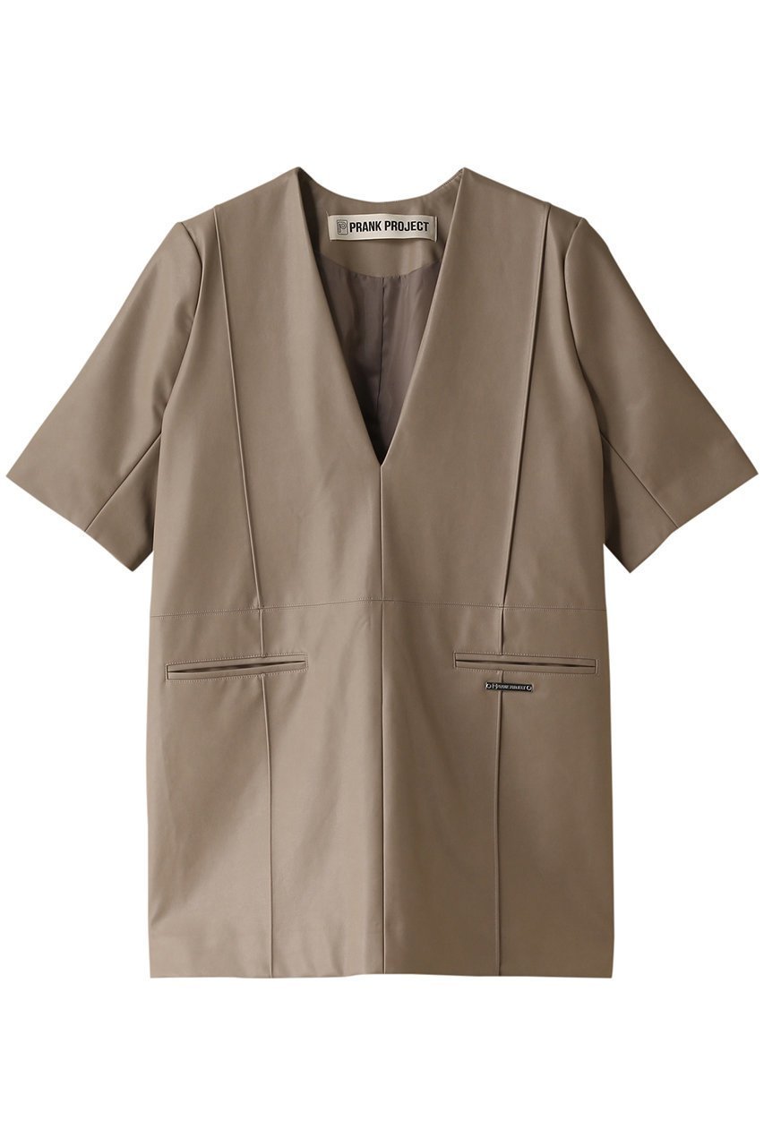 【プランク プロジェクト/PRANK PROJECT】のヴィーガンレザーボクシーチュニック / Vegan Leather Boxy Tunic インテリア・キッズ・メンズ・レディースファッション・服の通販 founy(ファニー) 　ファッション　Fashion　レディースファッション　Fashion for Women　ワンピース　Dresses　チュニック　Tunic Tops & Dresses　おすすめ　Recommended / Our Picks　サテン　Satin, Glossy Fabric　ジャケット　Jacket, Outerwear　チュニック　Tunic, Long Top　デコルテ　Décolleté, Neckline　ドレス　Dress, One-Piece　ボトム　Bottoms, Lower Wear　エレガント 上品　Elegant　軽量　Lightweight, Ultra Light　BGE(ベージュ)|ID: prp329100003770534 ipo3291000000032919497