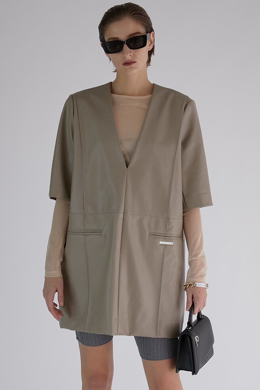 【プランク プロジェクト/PRANK PROJECT】のフェイクレザーボクシーチュニック / faux Leather Boxy Tunic 人気、トレンドファッション・服の通販 founy(ファニー) ファッション Fashion レディースファッション Fashion for Women ワンピース Dresses チュニック Tunic Tops & Dresses おすすめ Recommended / Our Picks サテン Satin, Glossy Fabric ジャケット Jacket, Outerwear チュニック Tunic, Long Top デコルテ Décolleté, Neckline ドレス Dress, One-Piece ボトム Bottoms, Lower Wear エレガント 上品 Elegant 軽量 Lightweight, Ultra Light other-7|ID: prp329100003770534 ipo3291000000036671972