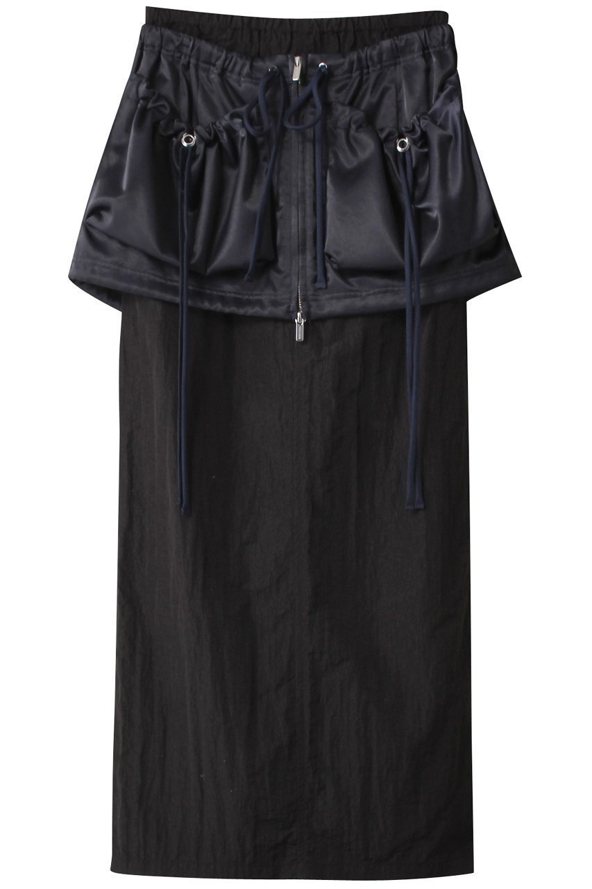 【メゾンスペシャル/MAISON SPECIAL】のPocket Layered Tight Skirt/ポケットレイヤードタイトスカート インテリア・キッズ・メンズ・レディースファッション・服の通販 founy(ファニー) 　ファッション　Fashion　レディースファッション　Fashion for Women　スカート　Skirts　ロングスカート　Long Skirts / Maxi & Midi Skirts　インナー　Innerwear　サテン　Satin, Glossy Fabric　スピンドル　Spindle, Drawcord　デニム　Denim, Jeans Material　バルーン　Balloon, Balloon Silhouette　ポケット　Pocket, Pocket Detail　ロング　Long, Long-Length　エレガント 上品　Elegant　BLK(ブラック)|ID: prp329100003770581 ipo3291000000032911174