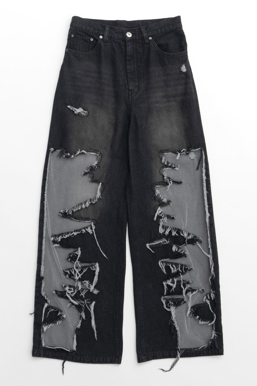 【メゾンスペシャル/MAISON SPECIAL】のTulle Distressed Denim Pants/チュールダメージデニム インテリア・キッズ・メンズ・レディースファッション・服の通販 founy(ファニー) 　ファッション　Fashion　レディースファッション　WOMEN　パンツ　Pants　デニムパンツ　Denim Pants　2024年　2024　2024春夏・S/S　Ss,Spring/Summer,2024　シアー　Sheer　シンプル　Simple　ダメージ　Damage　デニム　Denim　ドッキング　Docking　メッシュ　Mesh　夏　Summer　春　Spring　BLK(ブラック)|ID: prp329100003770593 ipo3291000000024826446