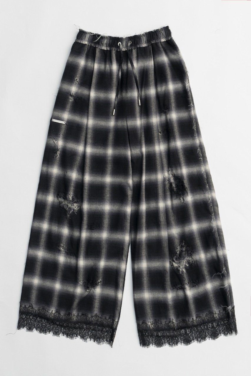 【プランク プロジェクト/PRANK PROJECT】のオンブレーチェックダメージレーストリムパンツ / Ombre Check Damaged Lace Trim Pants インテリア・キッズ・メンズ・レディースファッション・服の通販 founy(ファニー) 　ファッション　Fashion　レディースファッション　WOMEN　アウター　Coat Outerwear　おすすめ　Recommend　クラッシュ　Crash　ジャケット　Jacket　ダメージ　Damage　チュニック　Tunic　パジャマ　Pajamas　リラックス　Relax　レーシー　Lacey　レース　Race　BLK(ブラック)|ID: prp329100003782306 ipo3291000000024891777