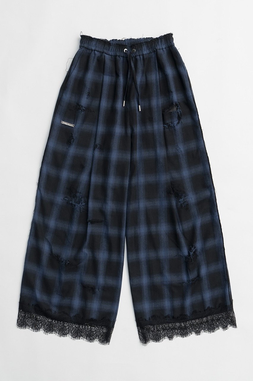 【プランク プロジェクト/PRANK PROJECT】のオンブレーチェックダメージレーストリムパンツ / Ombre Check Damaged Lace Trim Pants インテリア・キッズ・メンズ・レディースファッション・服の通販 founy(ファニー) 　ファッション　Fashion　レディースファッション　WOMEN　アウター　Coat Outerwear　おすすめ　Recommend　クラッシュ　Crash　ジャケット　Jacket　ダメージ　Damage　チュニック　Tunic　パジャマ　Pajamas　リラックス　Relax　レーシー　Lacey　レース　Race　BLU(ブルー)|ID: prp329100003782306 ipo3291000000024891778