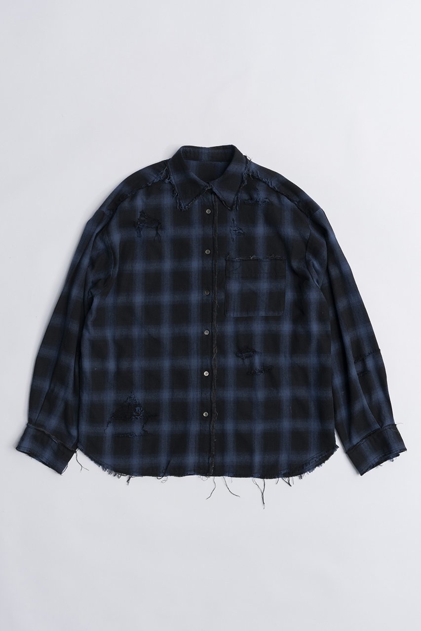 【プランク プロジェクト/PRANK PROJECT】のオンブレーチェックダメージシャツ / Ombre Check Damaged Shirt インテリア・キッズ・メンズ・レディースファッション・服の通販 founy(ファニー) 　ファッション　Fashion　レディースファッション　WOMEN　トップス・カットソー　Tops/Tshirt　シャツ/ブラウス　Shirts/Blouses　カフス　Cuffs　クラッシュ　Crash　スリーブ　Sleeve　ダメージ　Damage　ハンド　Hand　ポケット　Pocket　メンズ　Mens　ロング　Long　BLU(ブルー)|ID: prp329100003782311 ipo3291000000024891795