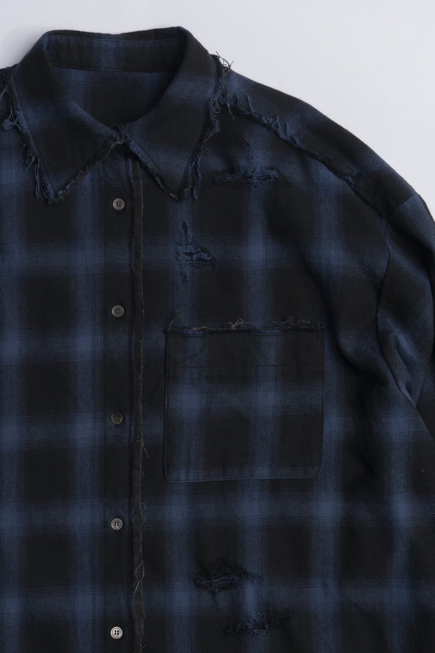 【プランク プロジェクト/PRANK PROJECT】のオンブレーチェックダメージシャツ / Ombre Check Damaged Shirt 人気、トレンドファッション・服の通販 founy(ファニー) 　ファッション　Fashion　レディースファッション　WOMEN　トップス・カットソー　Tops/Tshirt　シャツ/ブラウス　Shirts/Blouses　カフス　Cuffs　クラッシュ　Crash　スリーブ　Sleeve　ダメージ　Damage　ハンド　Hand　ポケット　Pocket　メンズ　Mens　ロング　Long　other-4|ID: prp329100003782311 ipo3291000000031385175