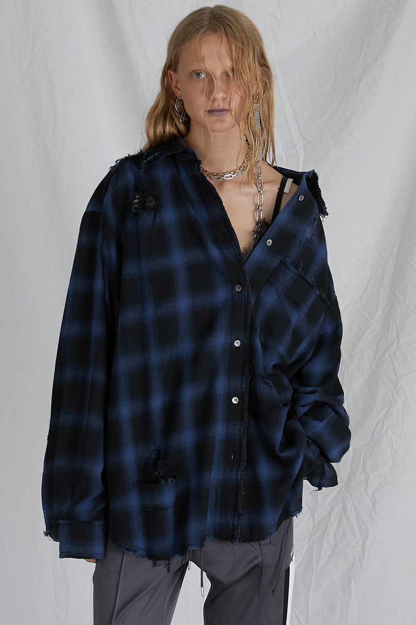 【プランク プロジェクト/PRANK PROJECT】のオンブレーチェックダメージシャツ / Ombre Check Damaged Shirt 人気、トレンドファッション・服の通販 founy(ファニー) 　ファッション　Fashion　レディースファッション　WOMEN　トップス・カットソー　Tops/Tshirt　シャツ/ブラウス　Shirts/Blouses　カフス　Cuffs　クラッシュ　Crash　スリーブ　Sleeve　ダメージ　Damage　ハンド　Hand　ポケット　Pocket　メンズ　Mens　ロング　Long　other-8|ID: prp329100003782311 ipo3291000000031385183