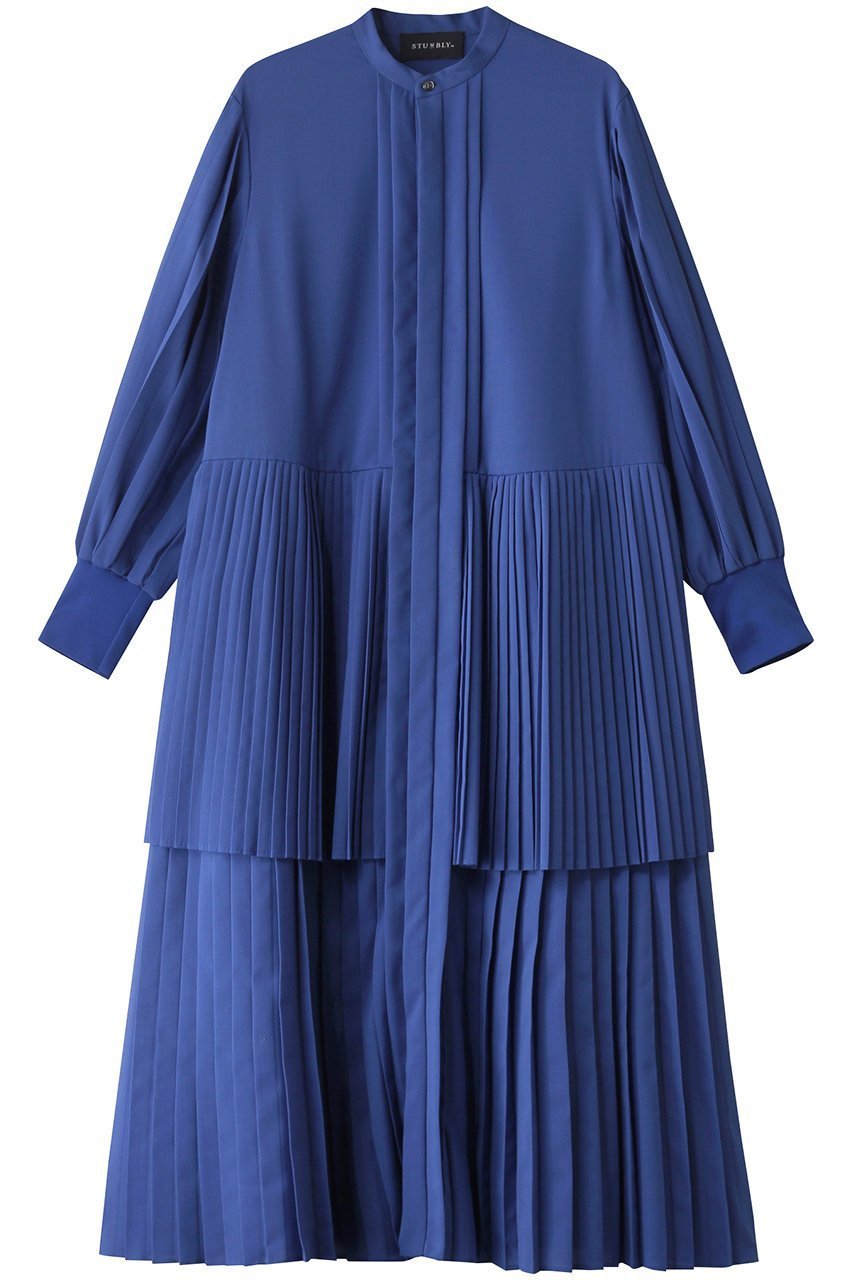 【ヒューエルミュージアム/hueLe Museum】の【STUMBLY】Pleats Combi Dress インテリア・キッズ・メンズ・レディースファッション・服の通販 founy(ファニー) 　ファッション　Fashion　レディースファッション　Fashion for Women　ワンピース　Dresses　フォーマル・パーティードレス・結婚式用ドレス　Elegant & Casual Dresses　チュニック　Tunic Tops & Dresses　シアー　Sheer, See-Through　ストレート　Straight, Straight Cut　チュニック　Tunic, Long Top　パターン　Pattern, Design Print　プリーツ　Pleats, Pleated　ロング　Long, Long-Length　エレガント 上品　Elegant　定番　Standard, Basic Item　ブルー|ID: prp329100003786638 ipo3291000000032890556