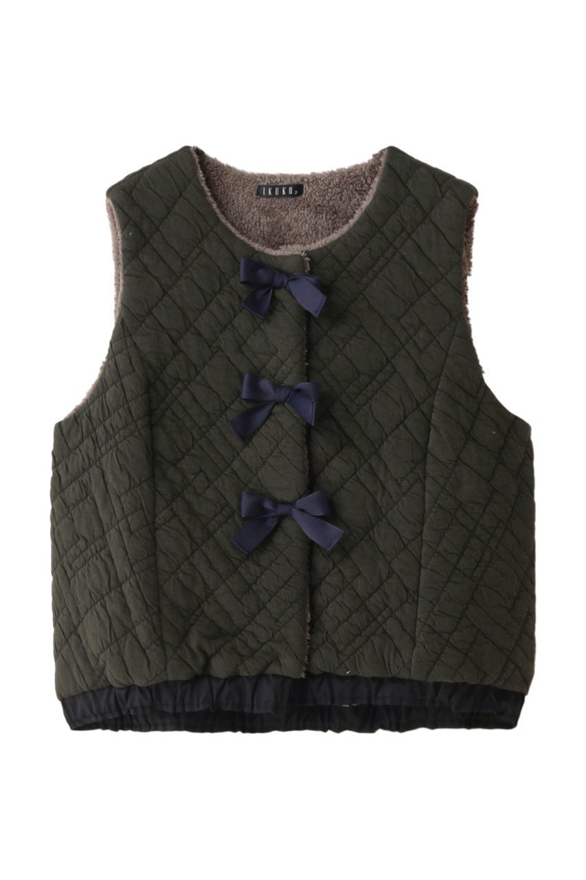 【イクコ/IKUKO】のキルトニット&シープボア ベスト インテリア・キッズ・メンズ・レディースファッション・服の通販 founy(ファニー) 　ファッション　Fashion　レディースファッション　Fashion for Women　アウター　Coat / Outerwear Collection　レディースジャケット・軽アウター　Jackets　キルティング　Quilted, Quilting　キルト　Quilt, Quilted Fabric　クラシカル　Classical, Vintage-Inspired　ジャケット　Jacket, Outerwear　フロント　Front, Front Design　ベスト　Vest, Waistcoat　リボン　Ribbon, Bow　防寒　Cold Protection, Winter-Ready　カーキ|ID: prp329100003789307 ipo3291000000032961971