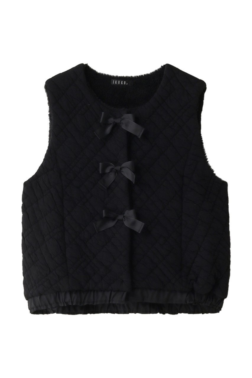 【イクコ/IKUKO】のキルトニット&シープボア ベスト インテリア・キッズ・メンズ・レディースファッション・服の通販 founy(ファニー) 　ファッション　Fashion　レディースファッション　Fashion for Women　アウター　Coat / Outerwear Collection　レディースジャケット・軽アウター　Jackets　キルティング　Quilted, Quilting　キルト　Quilt, Quilted Fabric　クラシカル　Classical, Vintage-Inspired　ジャケット　Jacket, Outerwear　フロント　Front, Front Design　ベスト　Vest, Waistcoat　リボン　Ribbon, Bow　防寒　Cold Protection, Winter-Ready　ブラック|ID: prp329100003789307 ipo3291000000032961976