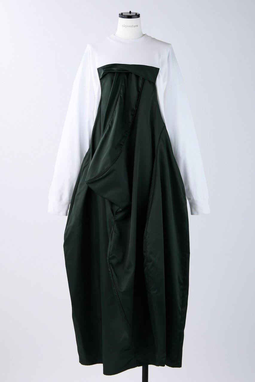 【ナゴンスタンス/nagonstans】のPEサテン Docking DRS/ドレス・ワンピース インテリア・キッズ・メンズ・レディースファッション・服の通販 founy(ファニー) 　ファッション　Fashion　レディースファッション　Fashion for Women　ワンピース　Dresses　フォーマル・パーティードレス・結婚式用ドレス　Elegant & Casual Dresses　チュニック　Tunic Tops & Dresses　アシンメトリー　Asymmetrical Style　サテン　Satin, Glossy Fabric　シューズ　Shoes, Footwear　スニーカー　Sneakers, Trainers　ソックス　Socks, Hosiery　チュニック　Tunic, Long Top　ドレス　Dress, One-Piece　ドレープ　Drape, Draping Fabric　ロング　Long, Long-Length　エレガント 上品　Elegant　長袖　Long Sleeve, Full Sleeve　Olive|ID: prp329100003810301 ipo3291000000032899815