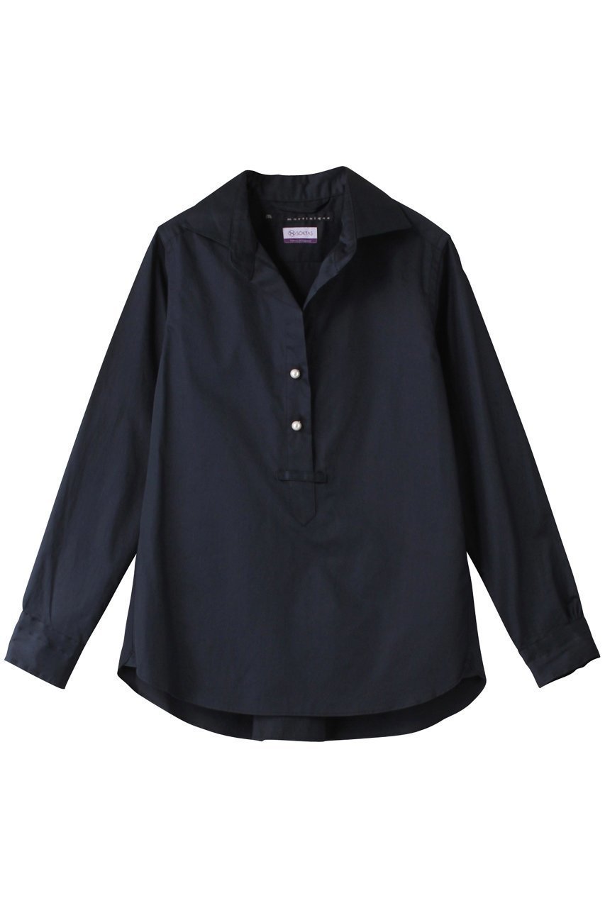 【マルティニーク/martinique】のパールスキッパーブラウス インテリア・キッズ・メンズ・レディースファッション・服の通販 founy(ファニー) 　ファッション　Fashion　レディースファッション　Fashion for Women　トップス・カットソー　Cut & Sew Tops　シャツ・ブラウス・オフィスカジュアル　Elegant Blouses & Button-Ups　スキッパー　Skipper, Open Collar　スリーブ　Sleeve, Long Sleeve / Short Sleeve　パール　Pearl, Pearl Accent　ボトム　Bottoms, Lower Wear　ロング　Long, Long-Length　エレガント 上品　Elegant　ネイビー|ID: prp329100003822818 ipo3291000000032878276