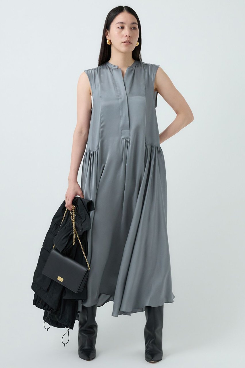 【カオス/Chaos】のサンディングシルクワンピース インテリア・キッズ・メンズ・レディースファッション・服の通販 founy(ファニー) 　ファッション　Fashion　レディースファッション　Fashion for Women　ワンピース　Dresses　チュニック　Tunic Tops & Dresses　なめらか　Smooth, Silky Texture　サテン　Satin, Glossy Fabric　シルク　Silk, 100% Silk　チュニック　Tunic, Long Top　ロング　Long, Long-Length　エレガント 上品　Elegant　再入荷　Restock / Back in Stock　アスファルト|ID: prp329100003828728 ipo3291000000033061975