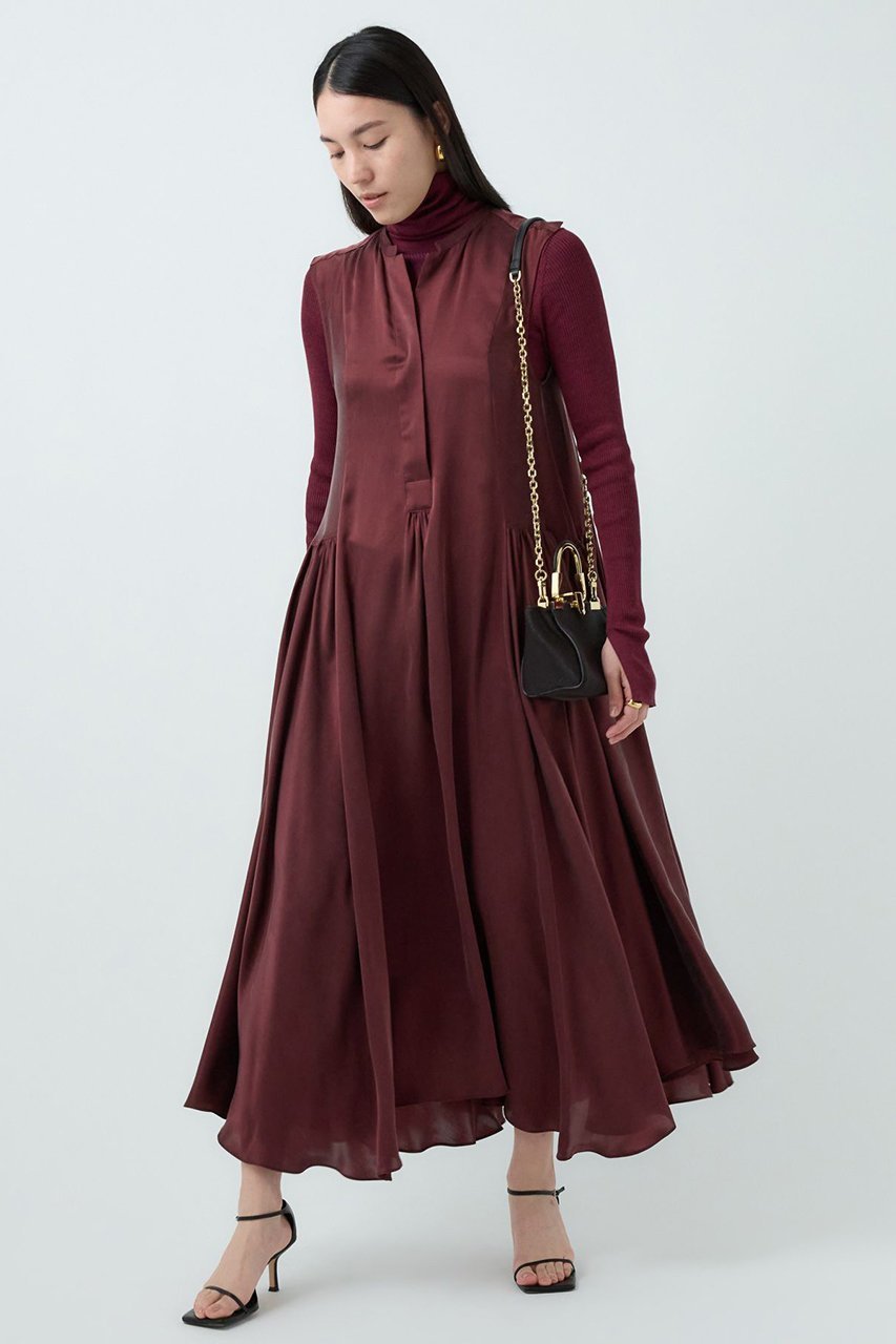 【カオス/Chaos】のサンディングシルクワンピース インテリア・キッズ・メンズ・レディースファッション・服の通販 founy(ファニー) 　ファッション　Fashion　レディースファッション　Fashion for Women　ワンピース　Dresses　チュニック　Tunic Tops & Dresses　なめらか　Smooth, Silky Texture　サテン　Satin, Glossy Fabric　シルク　Silk, 100% Silk　チュニック　Tunic, Long Top　ロング　Long, Long-Length　エレガント 上品　Elegant　再入荷　Restock / Back in Stock　ボルドーレッド|ID: prp329100003828728 ipo3291000000033061977